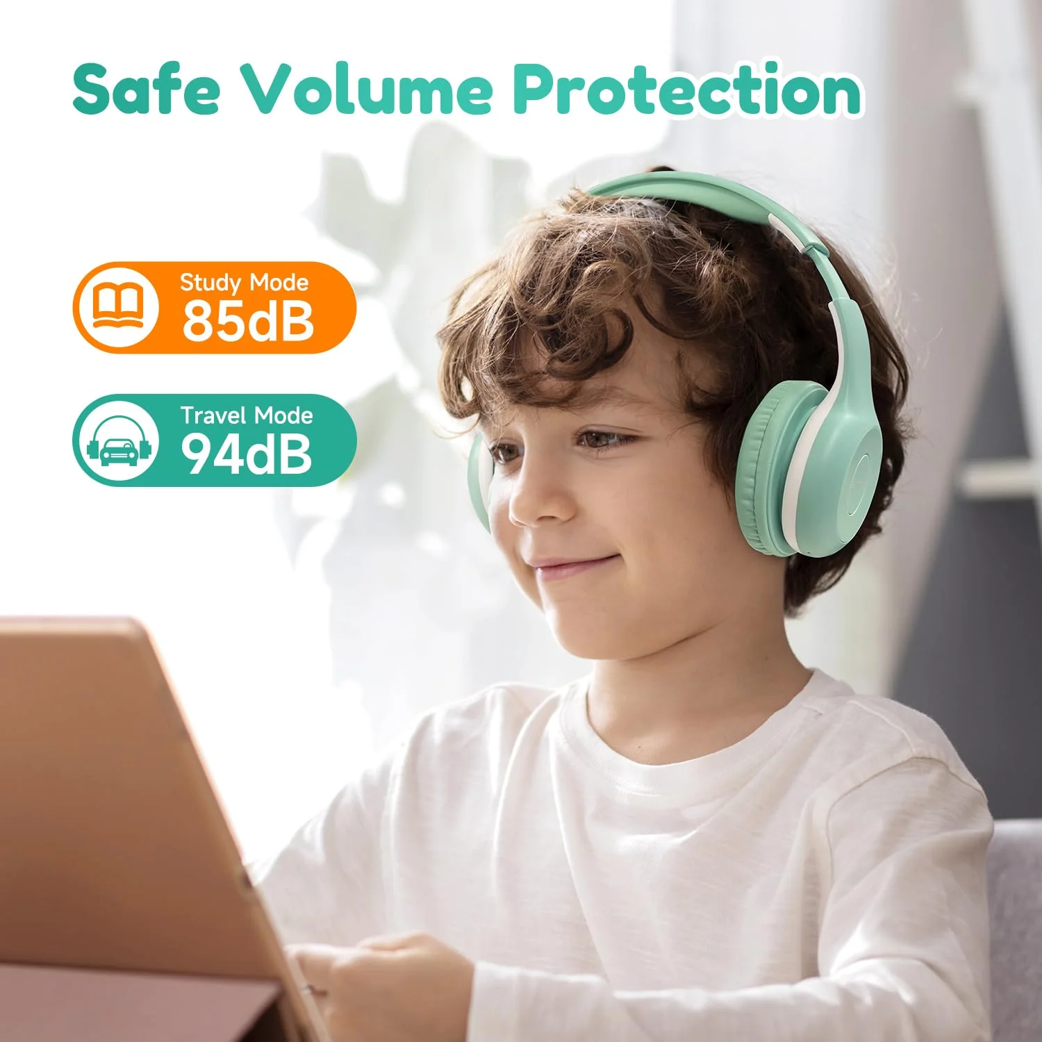 EarFun Bluetooth Kopfhörer Kinder, 85/94dB Lautstärkeregelung, HiFi Sound, HD-Mikrofon, 40 Std Akku, Faltbare, Einstellbar, Kopfhörer Kabellos Bluetooth Kinder für Schule/Reise/PC, Grün - Image 6