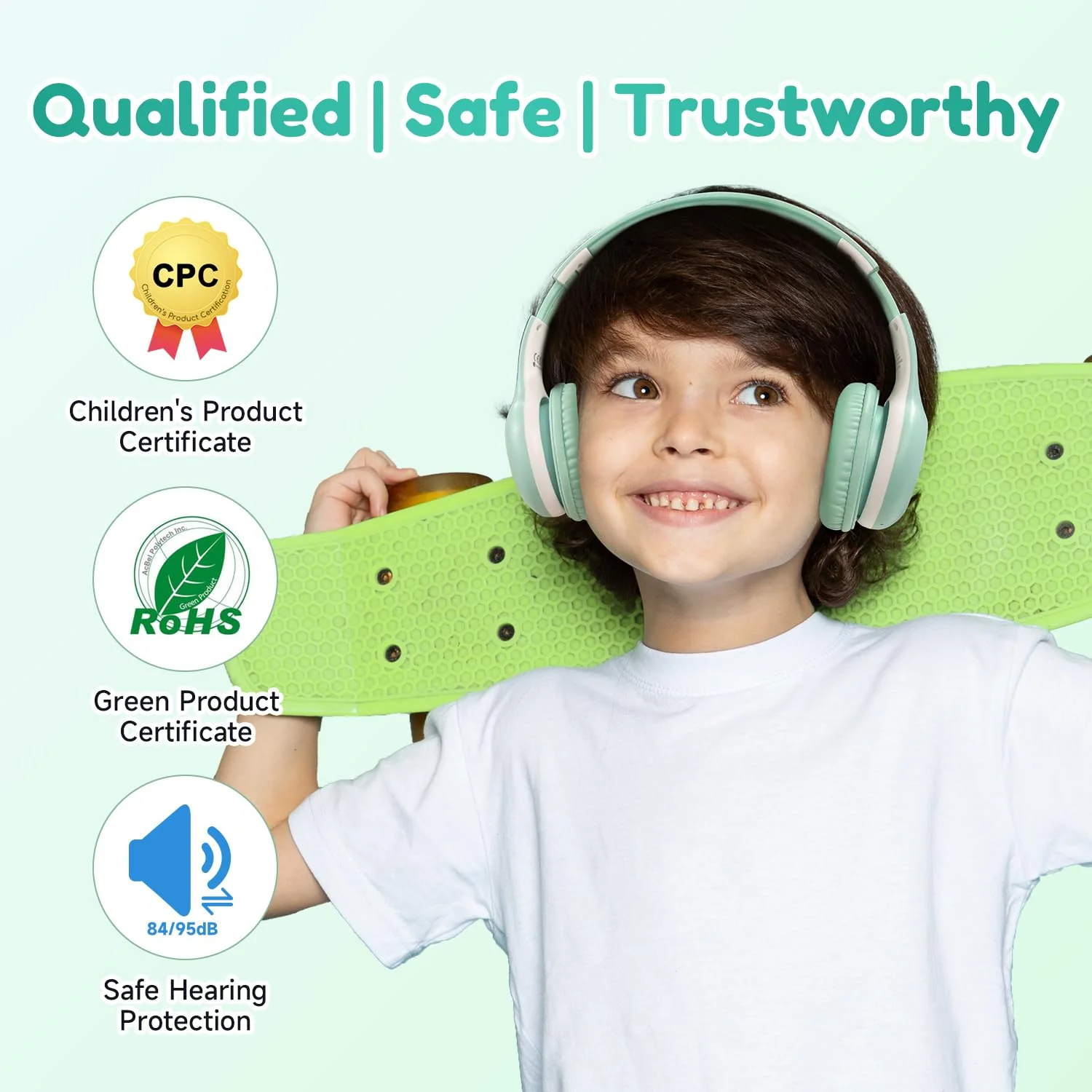EarFun Bluetooth Kopfhörer Kinder, 85/94dB Lautstärkeregelung, HiFi Sound, HD-Mikrofon, 40 Std Akku, Faltbare, Einstellbar, Kopfhörer Kabellos Bluetooth Kinder für Schule/Reise/PC, Grün - Image 7