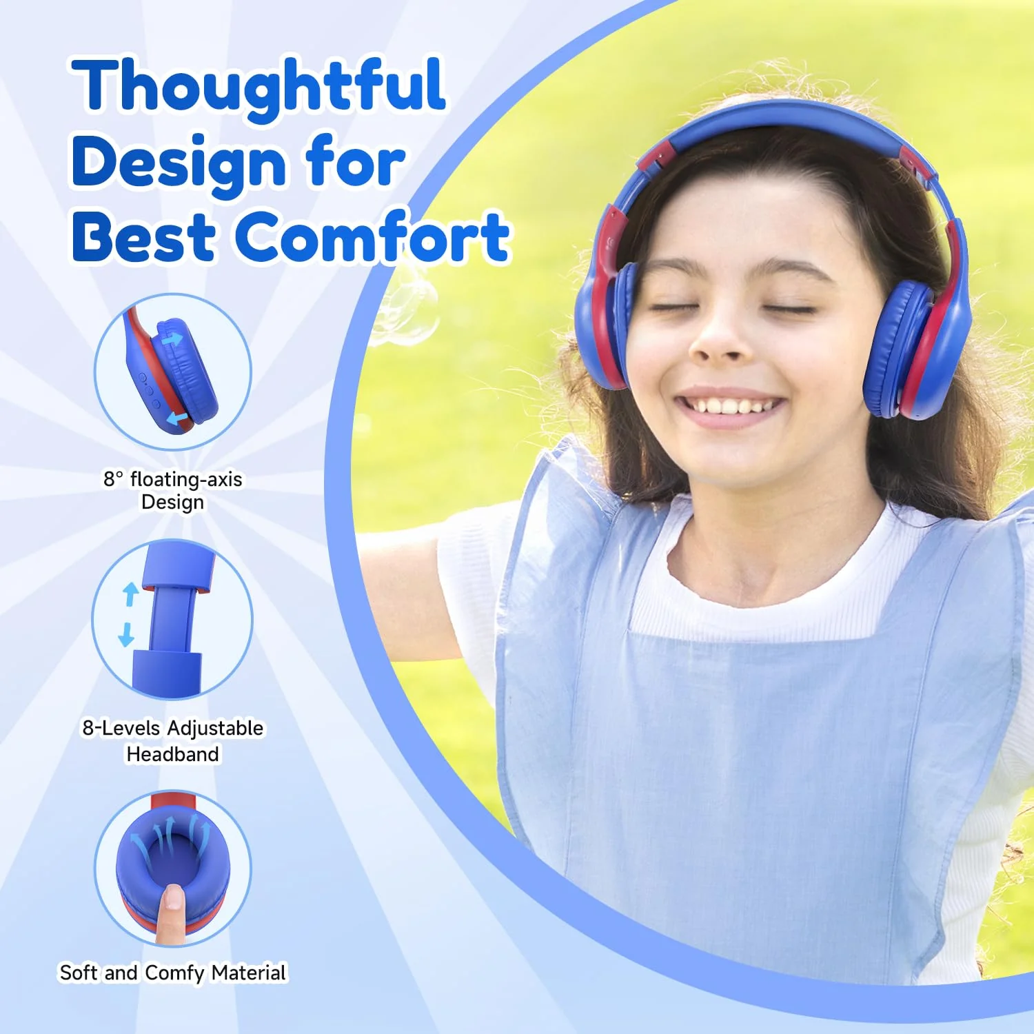 EarFun Bluetooth Kopfhörer Kinder, 85/94dB Lautstärkeregelung, HiFi Sound, HD-Mikrofon, 40 Std Akku, Faltbare, Einstellbar, Kopfhörer Kabellos Bluetooth Kinder für Schule/Reise/PC, Marineblau - Image 5