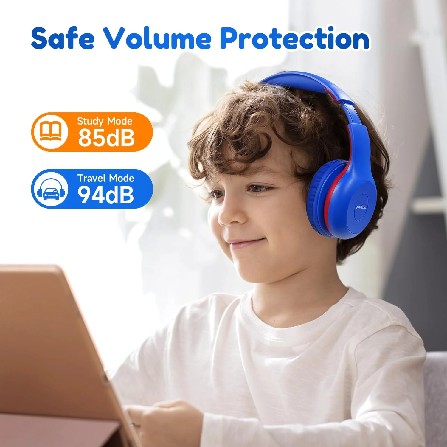 EarFun Bluetooth Kopfhörer Kinder, 85/94dB Lautstärkeregelung, HiFi Sound, HD-Mikrofon, 40 Std Akku, Faltbare, Einstellbar, Kopfhörer Kabellos Bluetooth Kinder für Schule/Reise/PC, Marineblau - Image 6
