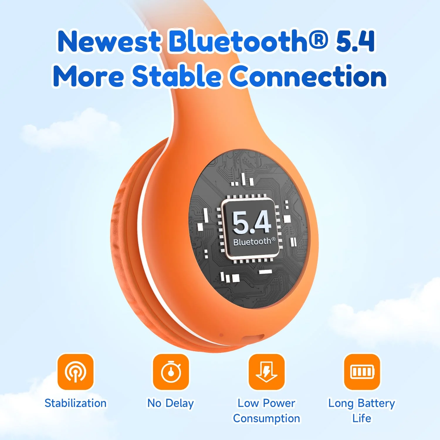 EarFun Bluetooth Kopfhörer Kinder, 85/94dB Lautstärkeregelung, HiFi Sound, HD-Mikrofon, 40 Std Akku, Faltbare, Einstellbar, Kopfhörer Kabellos Bluetooth Kinder für Schule/Reise/PC, Orange - Image 5