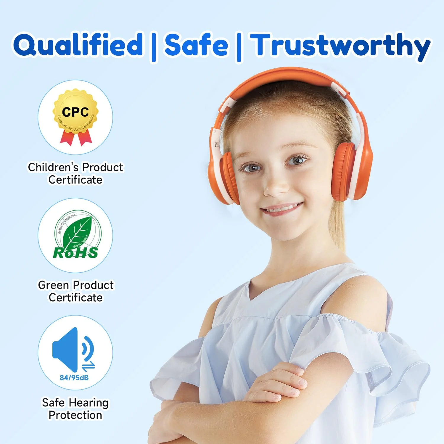 EarFun Bluetooth Kopfhörer Kinder, 85/94dB Lautstärkeregelung, HiFi Sound, HD-Mikrofon, 40 Std Akku, Faltbare, Einstellbar, Kopfhörer Kabellos Bluetooth Kinder für Schule/Reise/PC, Orange - Image 7
