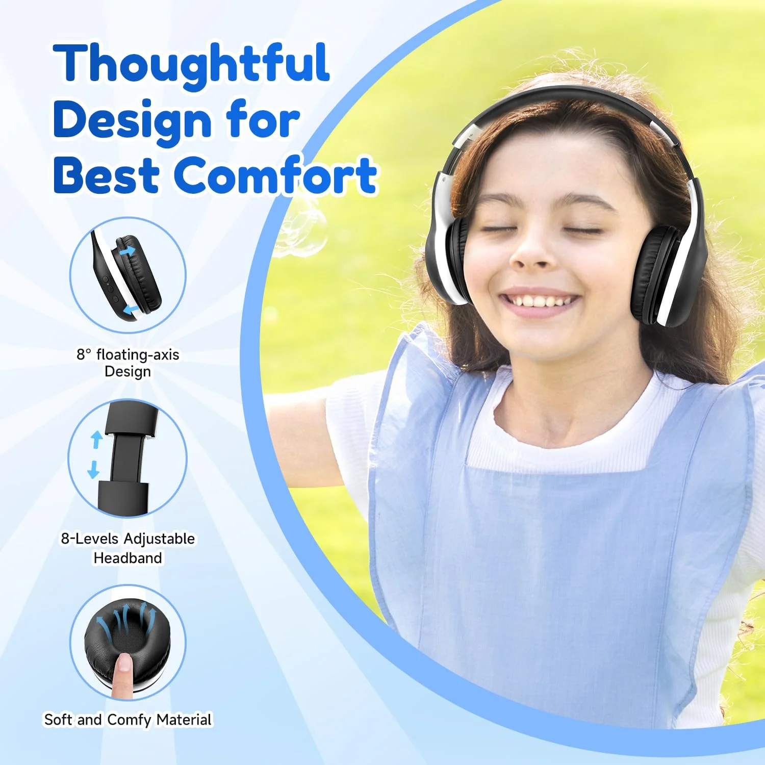 EarFun Bluetooth Kopfhörer Kinder, 85/94dB Lautstärkeregelung, HiFi Sound, HD-Mikrofon, 40 Std Akku, Faltbare, Einstellbar, Kopfhörer Kabellos Bluetooth Kinder für Schule/Reise/PC, Schwarz - Image 4