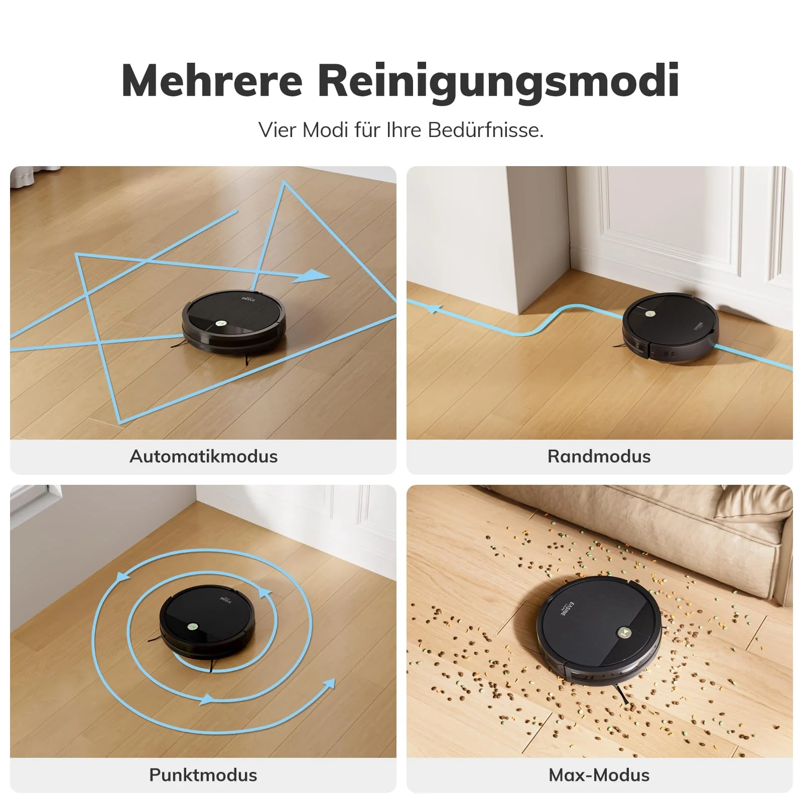 EASINE Saugroboter, Bürstenloses Design Staubsauger Roboter, Starkes Saugen, Selbstladend, Fernbedienung, Flach, Leise, Geeignet für Tierhaare & Hartböden, E3 - Image 2