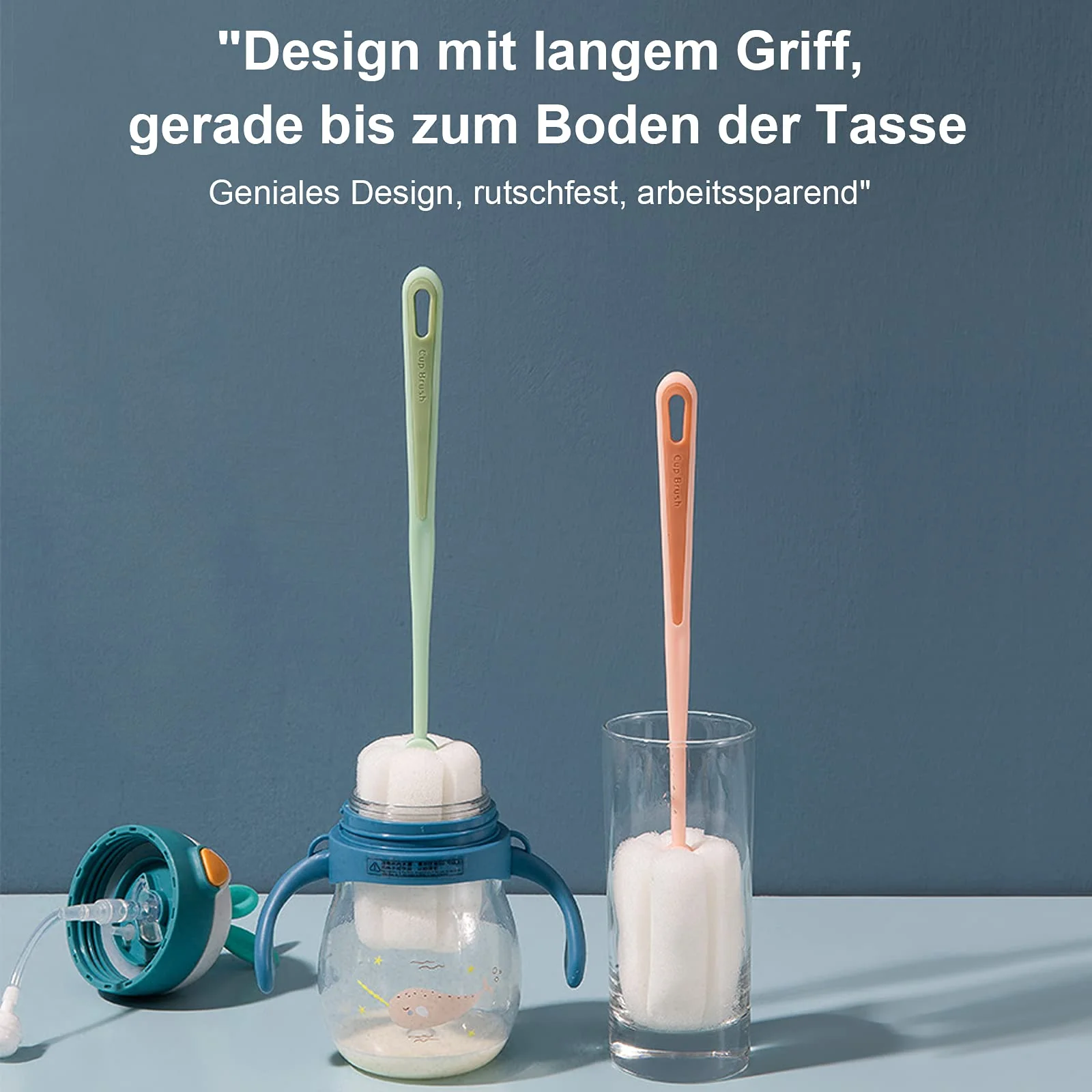 easyBee [4 Stück] Basic Schwamm Reinigungsbürste, Bürste lang 25 cm, Poröser Schwammkopf mit Starker Adsorptionskapazität, für Gläser, Karaffen, Dekanter, Flaschenreiniger, Teller, Schüssel - Image 6