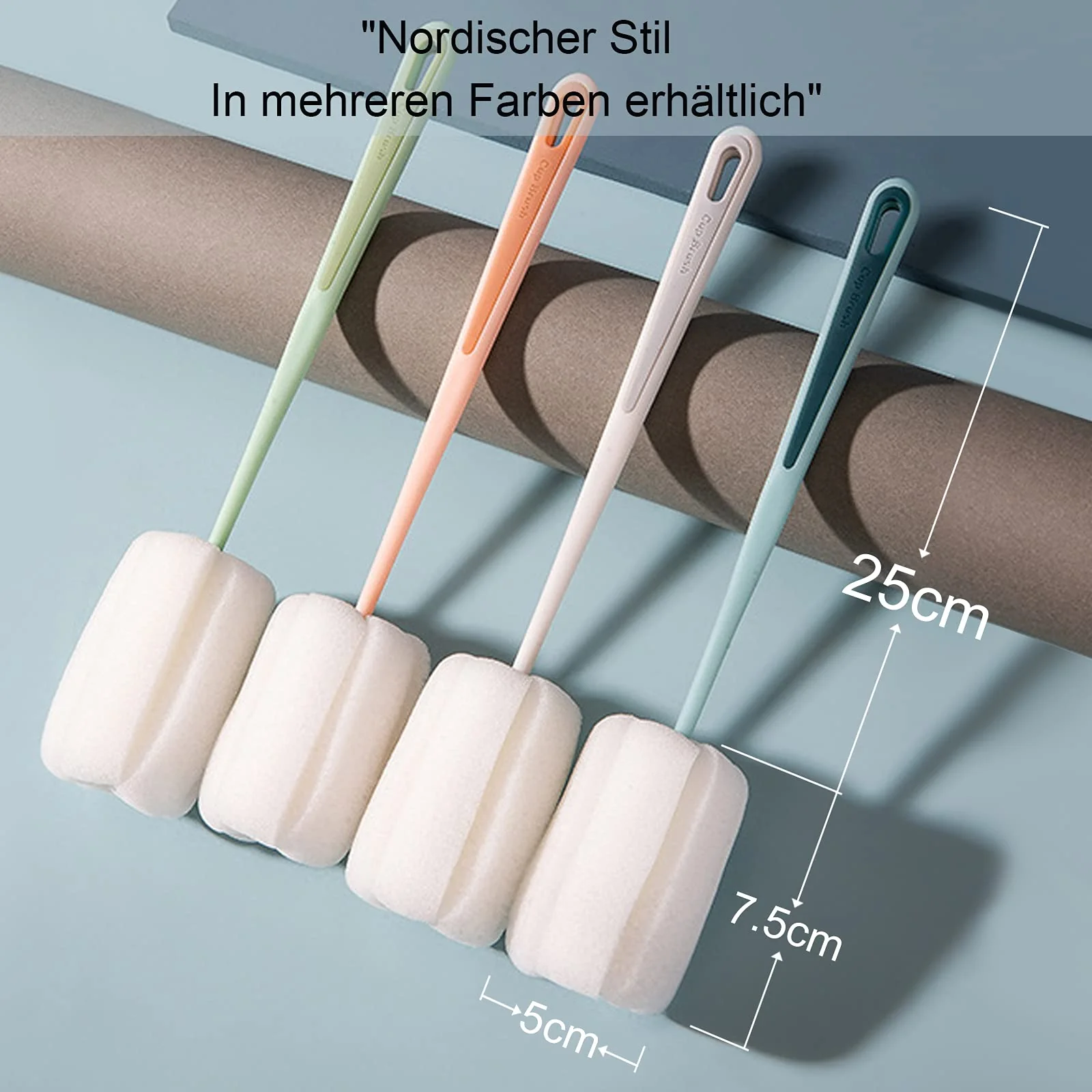 easyBee [4 Stück] Basic Schwamm Reinigungsbürste, Bürste lang 25 cm, Poröser Schwammkopf mit Starker Adsorptionskapazität, für Gläser, Karaffen, Dekanter, Flaschenreiniger, Teller, Schüssel - Image 7