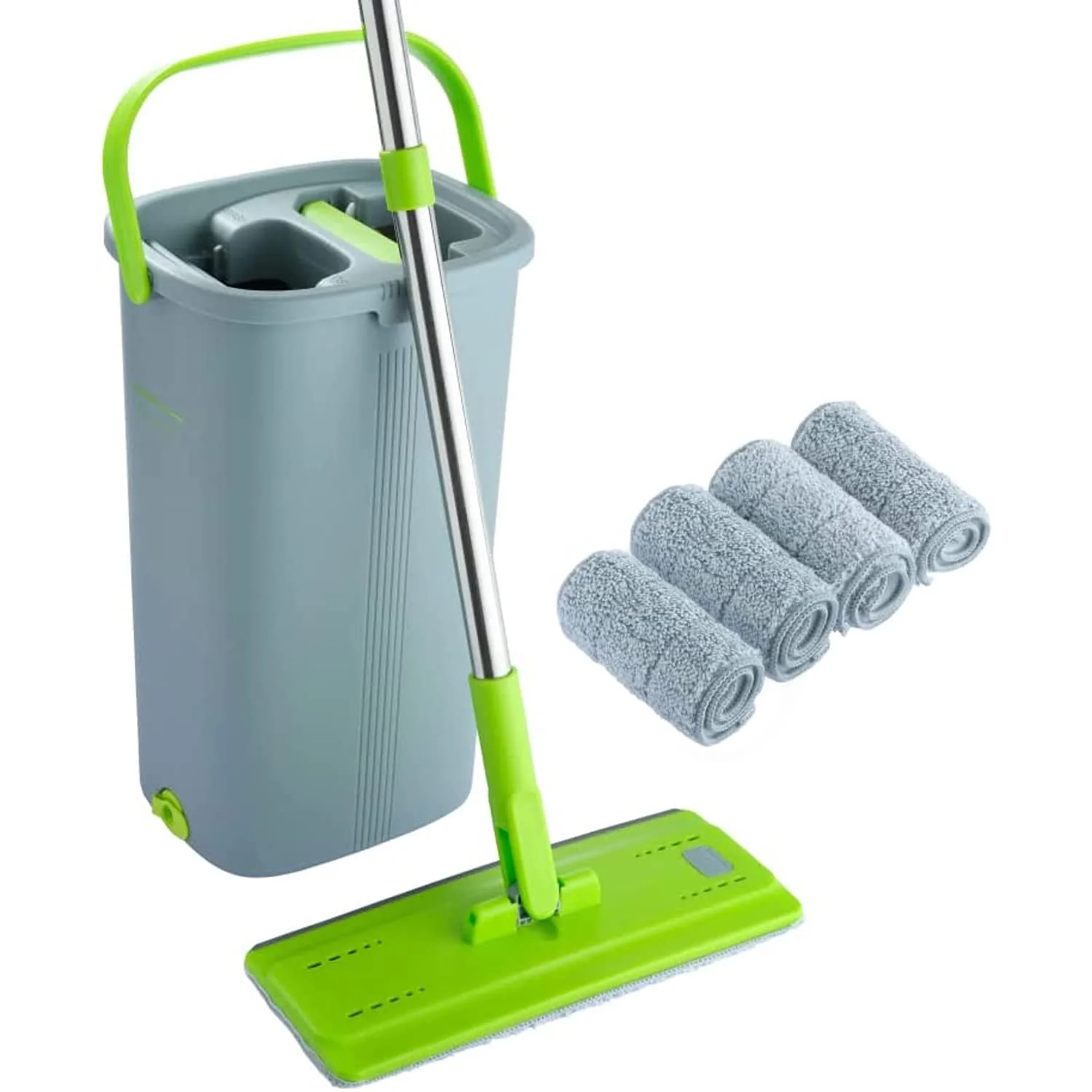 EasyGleam Mop und Eimer Set - Flachbodenmopp mit Teleskopstange, Innovativer Mop Zweikammer Eimer für Nass- und Trockenanwendung, 2 Mikrofaserpads, Perfekt für Alle Bodenarten, Reinigung und Pflege - Image 4