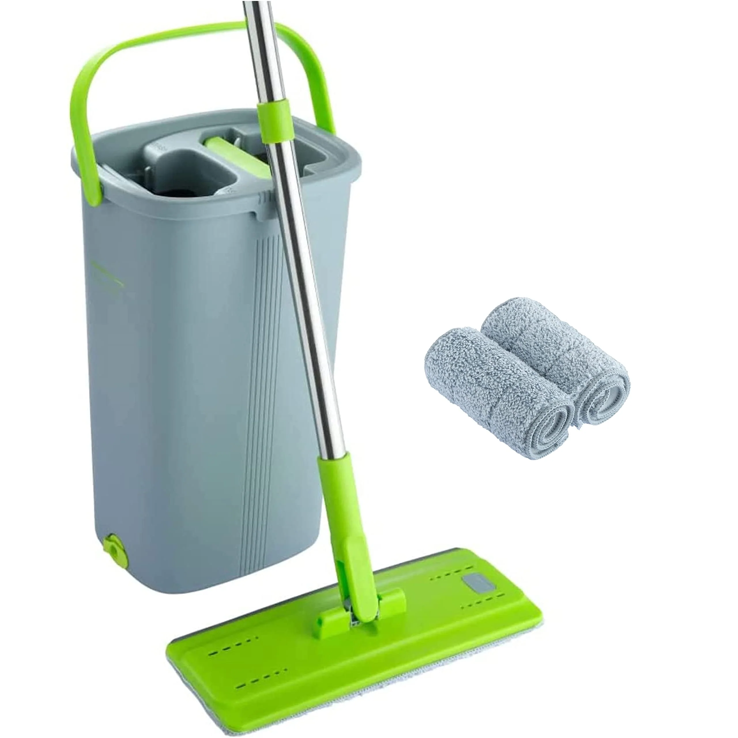 EasyGleam Mop und Eimer Set - Flachbodenmopp mit Teleskopstange, Innovativer Mop Zweikammer Eimer für Nass- und Trockenanwendung, 2 Mikrofaserpads, Perfekt für Alle Bodenarten, Reinigung und Pflege - Image 7