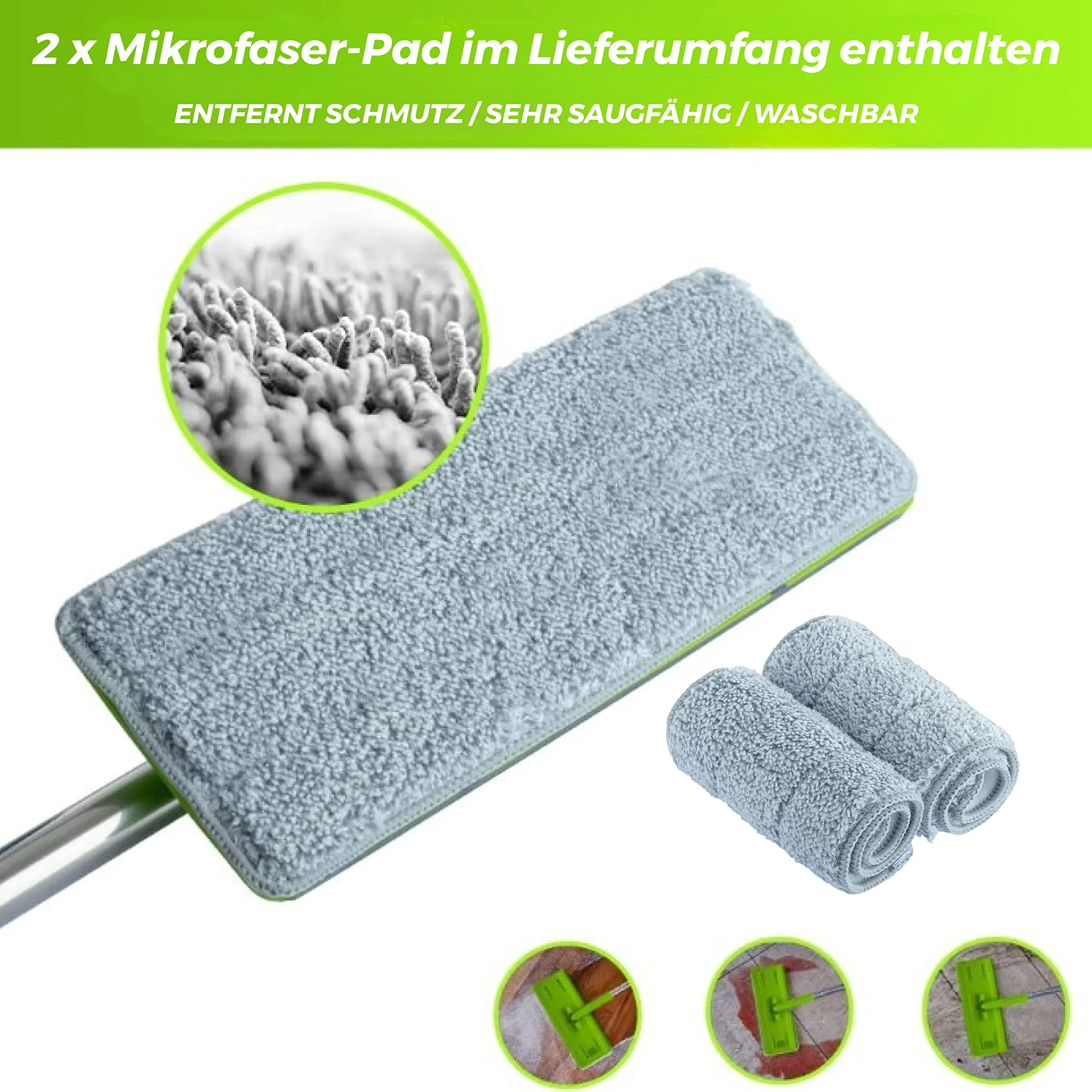 EasyGleam Mop und Eimer Set - Flachbodenmopp mit Teleskopstange, Innovativer Mop Zweikammer Eimer für Nass- und Trockenanwendung, 2 Mikrofaserpads, Perfekt für Alle Bodenarten, Reinigung und Pflege - Image 8