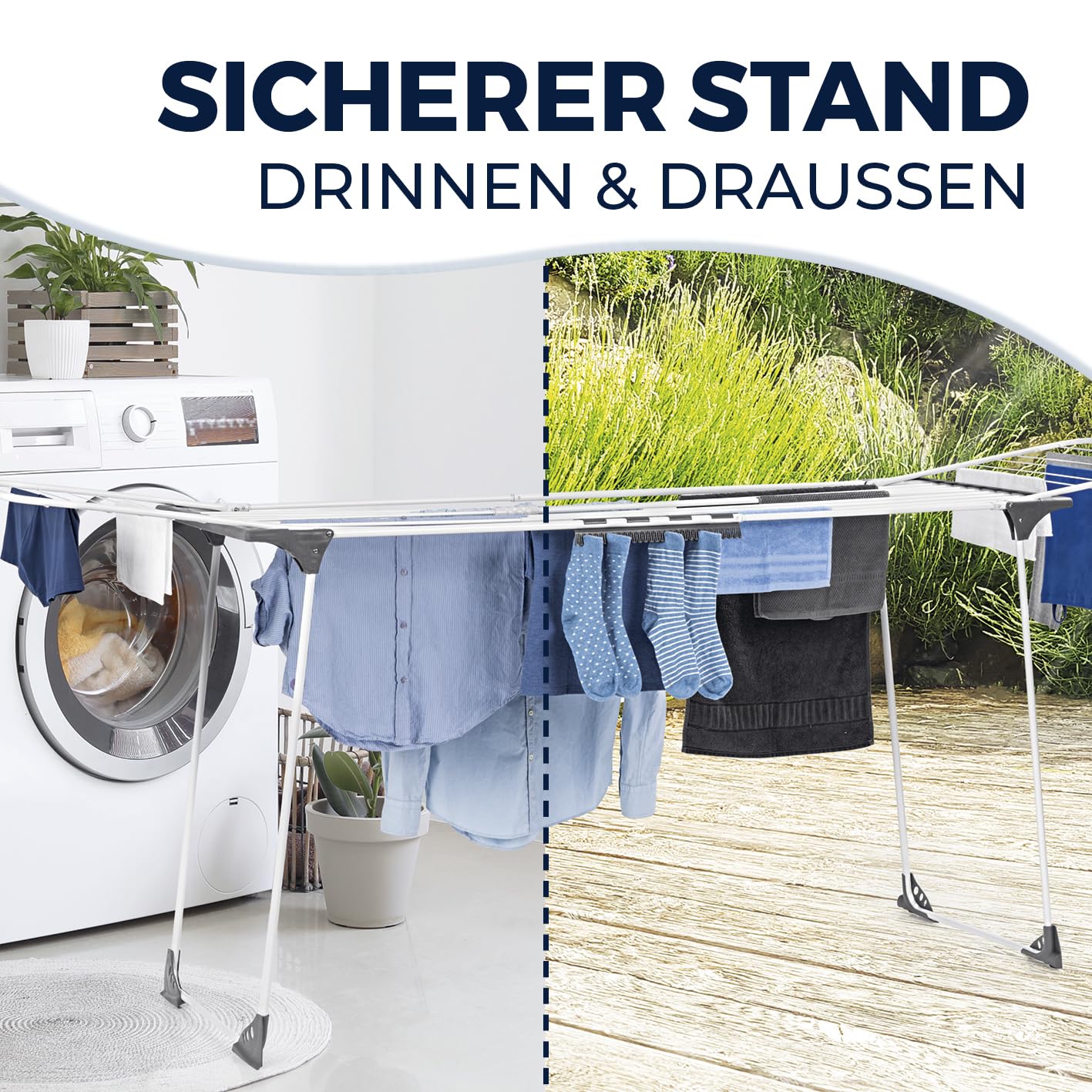 EASYmaxx Falt-Wäscheständer 2500 mit 25m Trockenlänge | XXL Wäscheständer Teleskop - ausziehbar bis 260cm | mit Rollen | Bettlaken & Handtücher stromlos drinnen und draußen trocknen - Image 14
