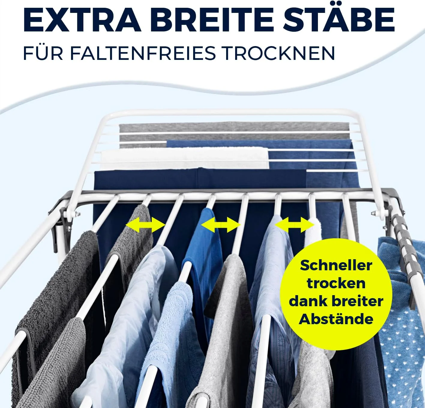 EASYmaxx Falt-Wäscheständer 2500 mit 25m Trockenlänge | XXL Wäscheständer Teleskop - ausziehbar bis 260cm | mit Rollen | Bettlaken & Handtücher stromlos drinnen und draußen trocknen - Image 4