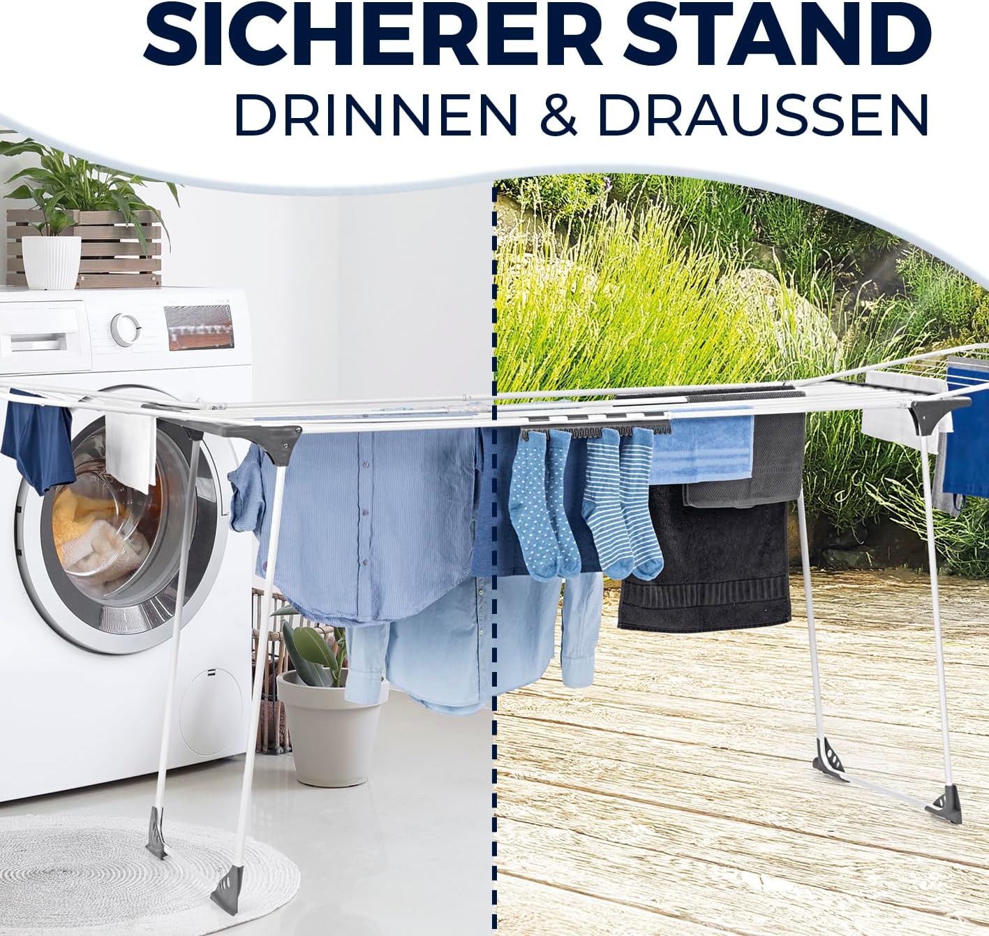 EASYmaxx Falt-Wäscheständer 2500 mit 25m Trockenlänge | XXL Wäscheständer Teleskop - ausziehbar bis 260cm | mit Rollen | Bettlaken & Handtücher stromlos drinnen und draußen trocknen - Image 6