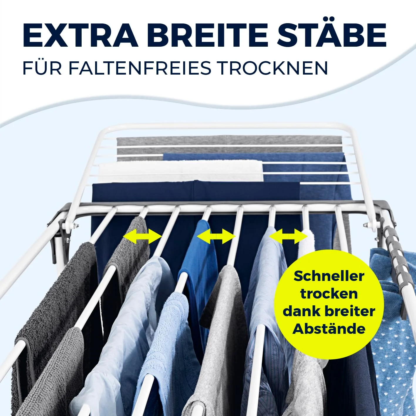 EASYmaxx Falt-Wäscheständer 2500 mit 25m Trockenlänge | XXL Wäscheständer Teleskop - ausziehbar bis 260cm | mit Rollen | Bettlaken & Handtücher stromlos drinnen und draußen trocknen - Image 8