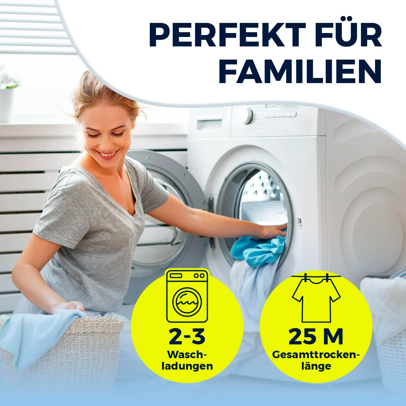 EASYmaxx Falt-Wäscheständer 2500 mit 25m Trockenlänge | XXL Wäscheständer Teleskop - ausziehbar bis 260cm | mit Rollen | Bettlaken & Handtücher stromlos drinnen und draußen trocknen - Image 9