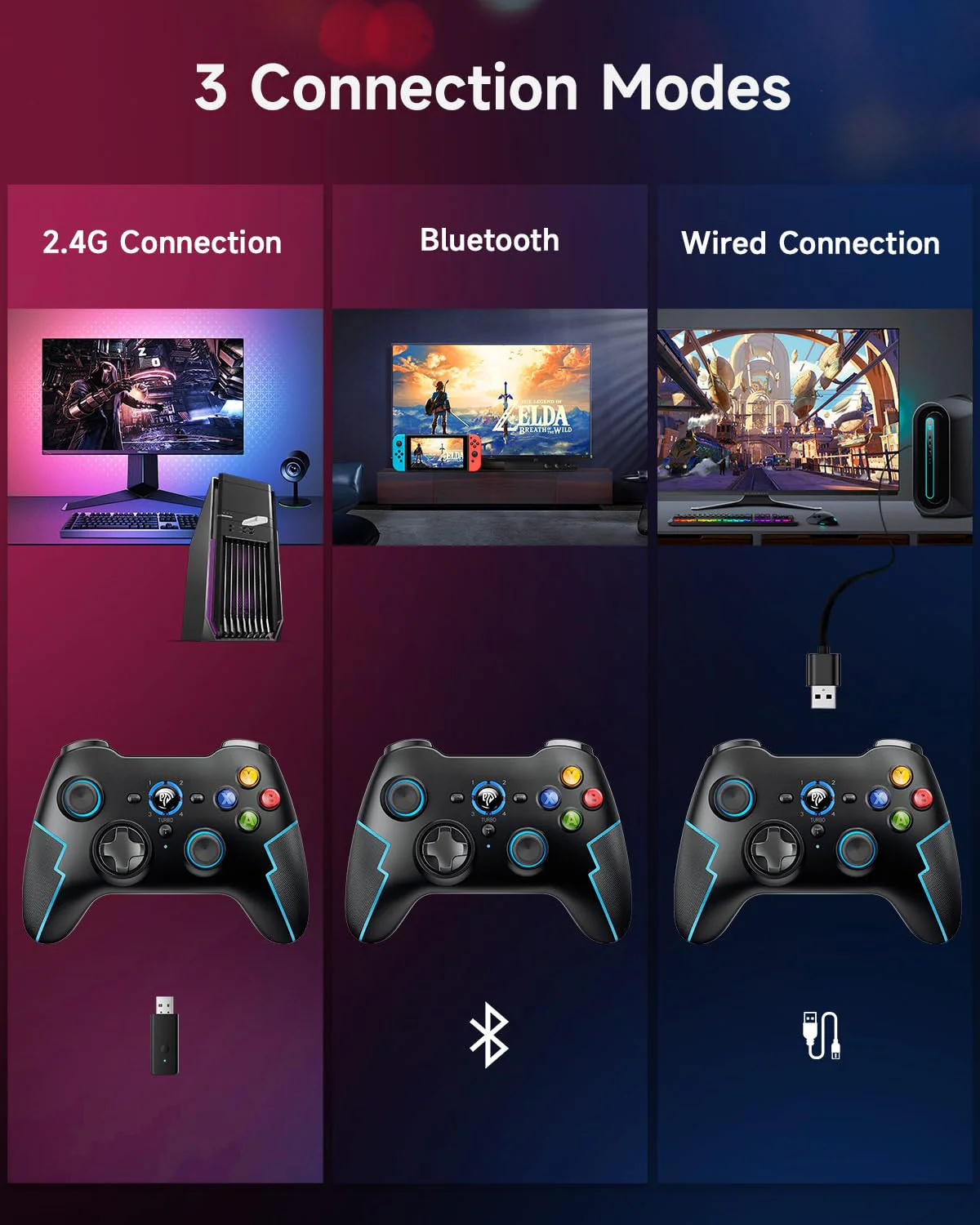 EasySMX PC Gamepad, Wireless Controller, Gaming Controller für PS3/PC(Windows XP/7/8/8.1/10/11)/Android TV-Box, Vista,Switch… - Image 5