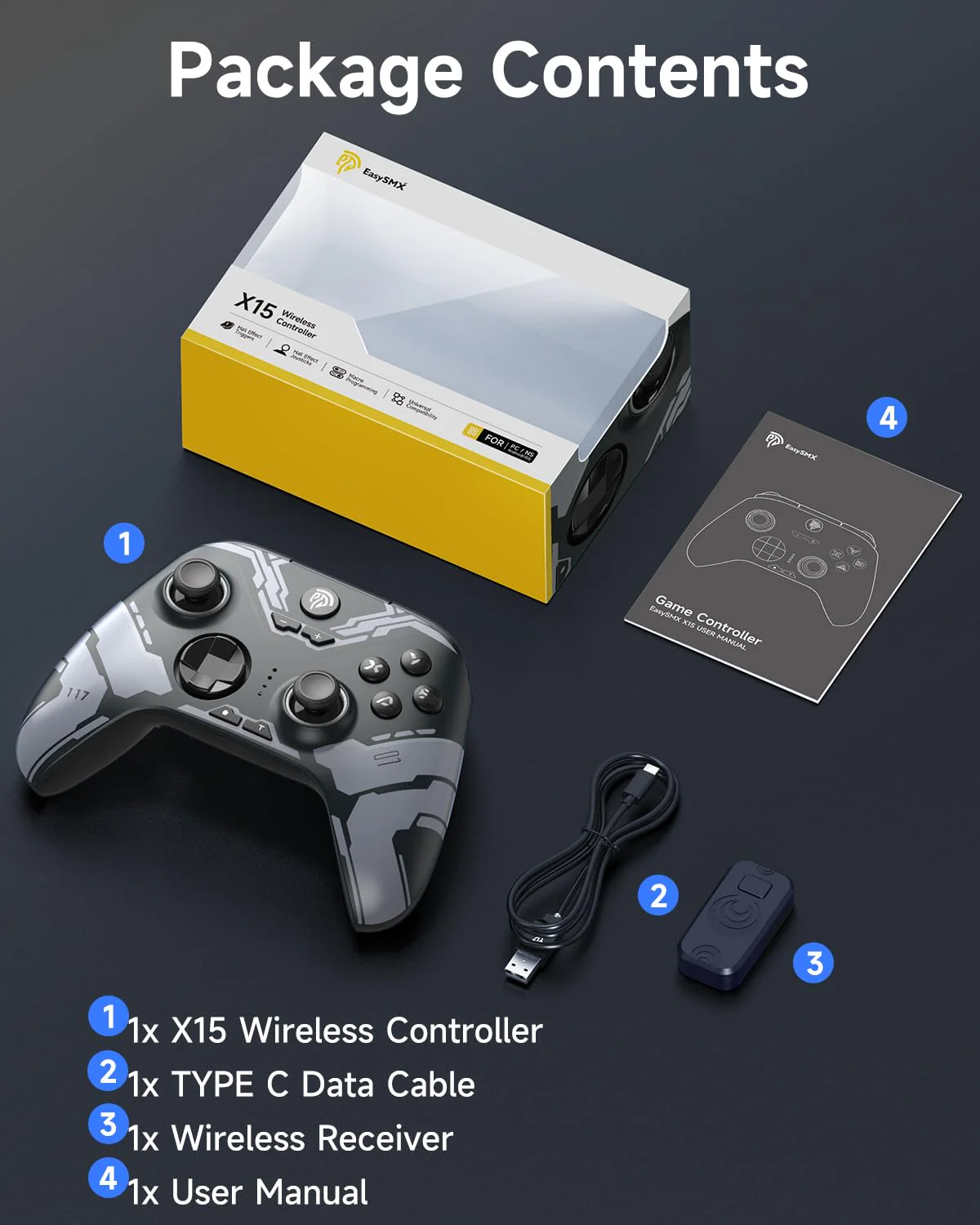 EasySMX X15 Controller PC, PC Controller Wireless mit 7 RGB Licht, Gaming Controller PC mit Hall Joystick&Trigger, Bluetooth Controller Kompatibel mit PC/Switch/Handy/Tablet-Schwarz - Image 3