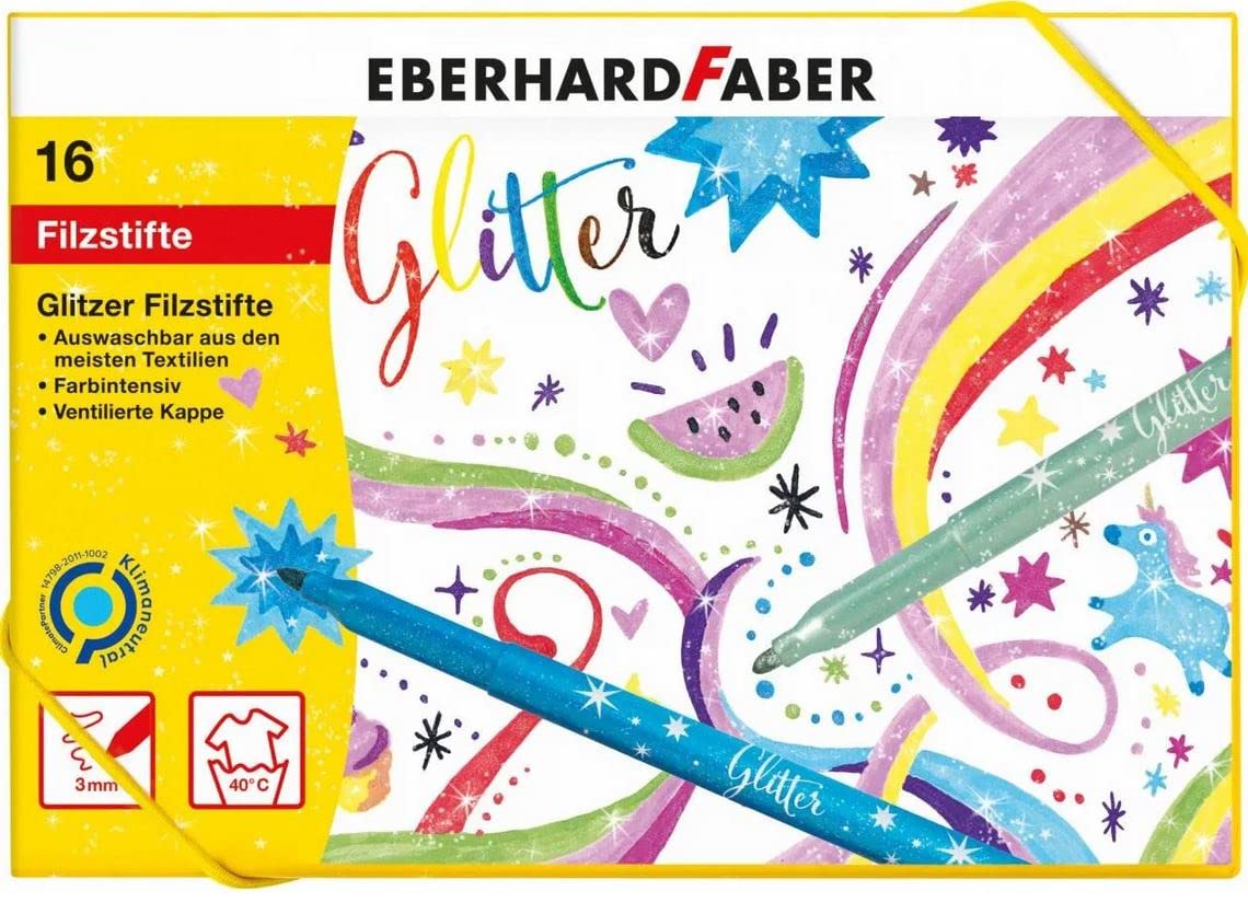 Eberhard Faber 551016 - Glitzer Filzstifte Set, 16 Malstifte mit Basic und Pastell Farben