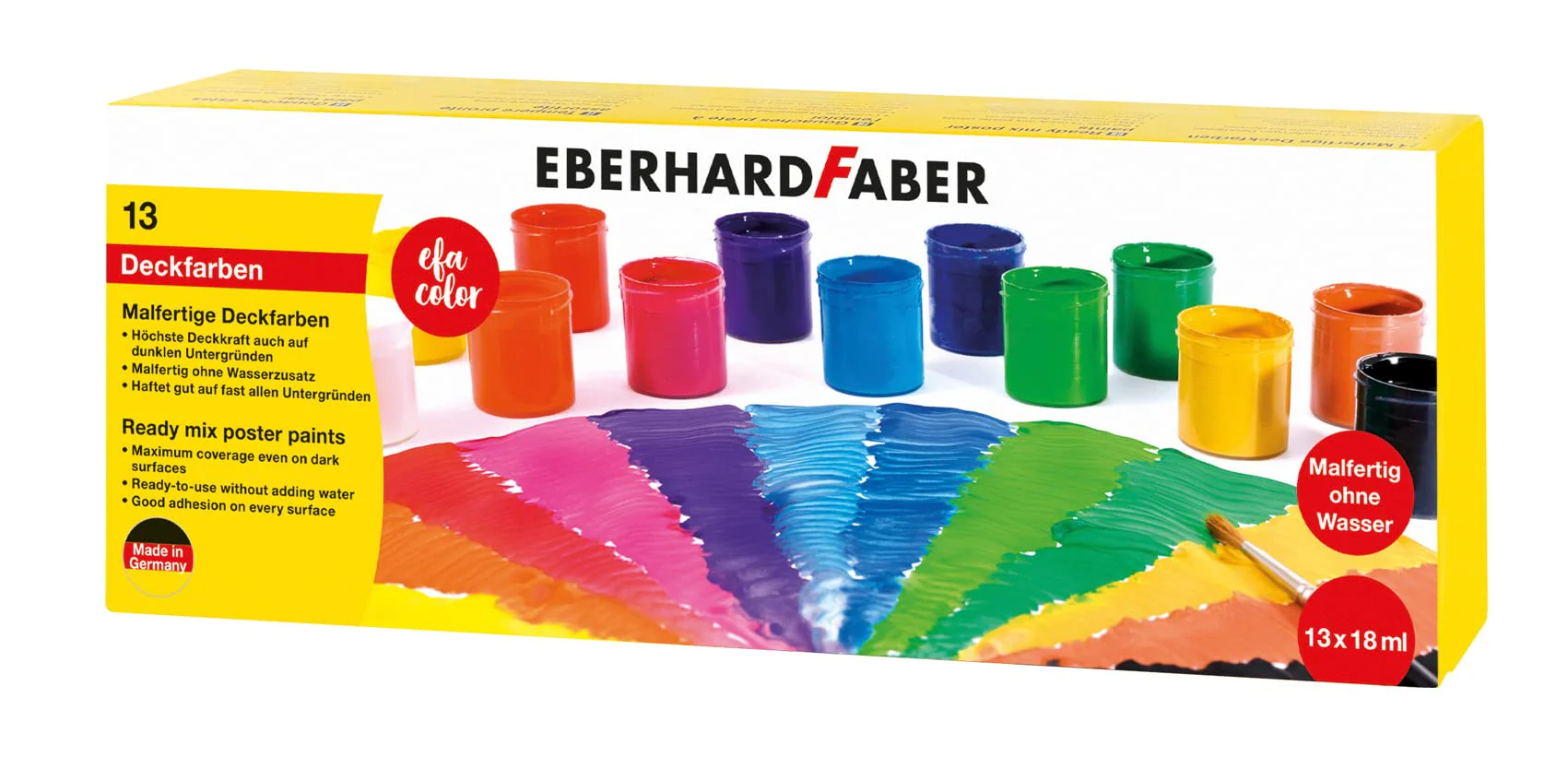 Eberhard Faber 575613 - Malfertige Deckfarben EFA Color, 13 Dosen je 18 ml, Malfarben Set
