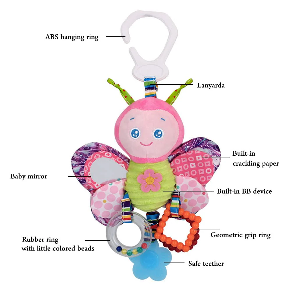 ECCHY Baby Spielzeug, Kleinkindspielzeug Plüschrassel mit Ringen zum Beißen, Greifen Knistern und Babysicherem Spiegel, Baby Krippe Kinderwagen Hängen Spielzeug für Babys Kleinkinder - Image 4