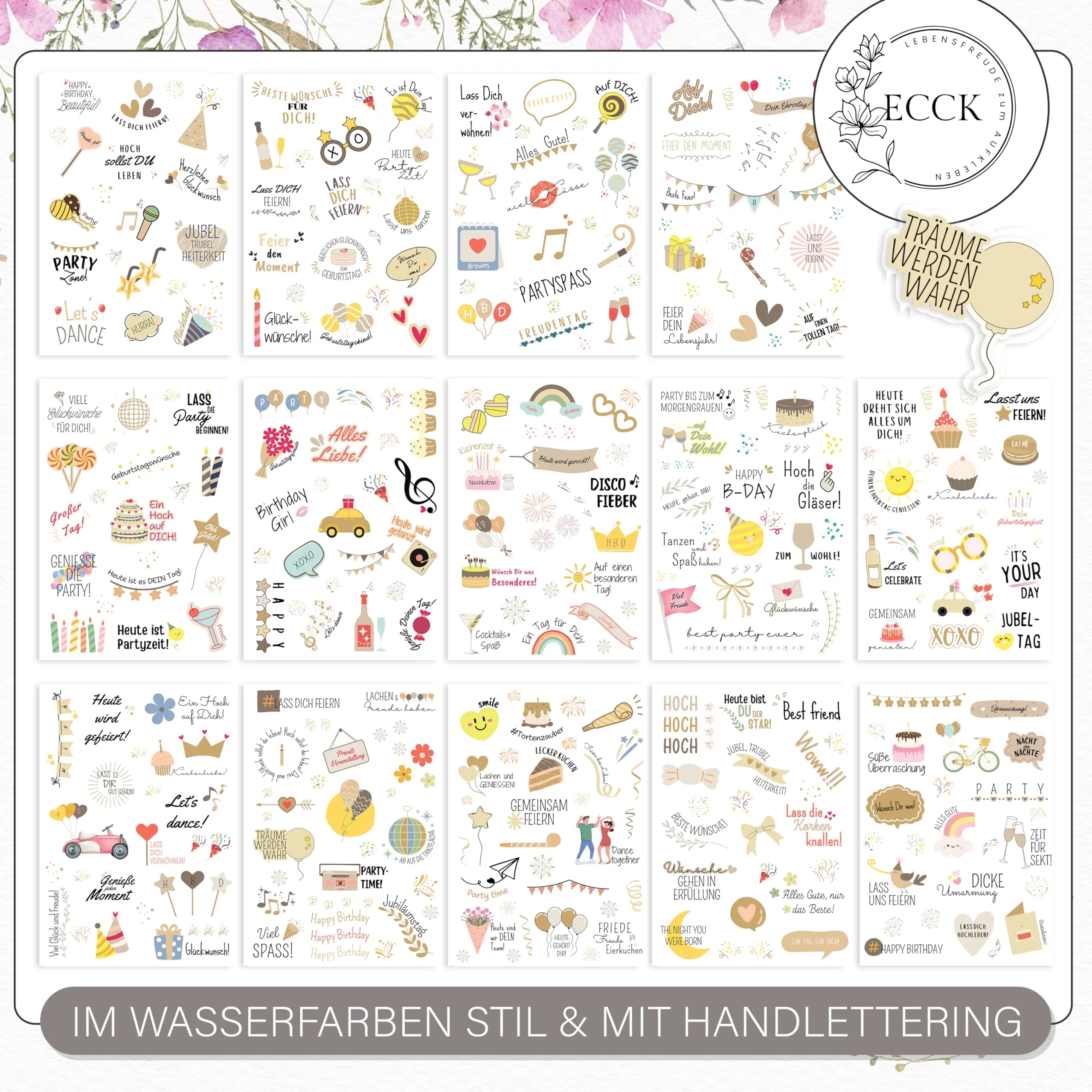 ECCK Sticker Geburtstag für Gästebuch, Fotoalbum & Geschenke (325 Stück, Creme) - Aufkleber für Geburtstagskarten & Geburtstagsgeschenke auf 14 DIN A5 Bögen - Party Geburtstagskarte Geschenk, Karten - Image 4