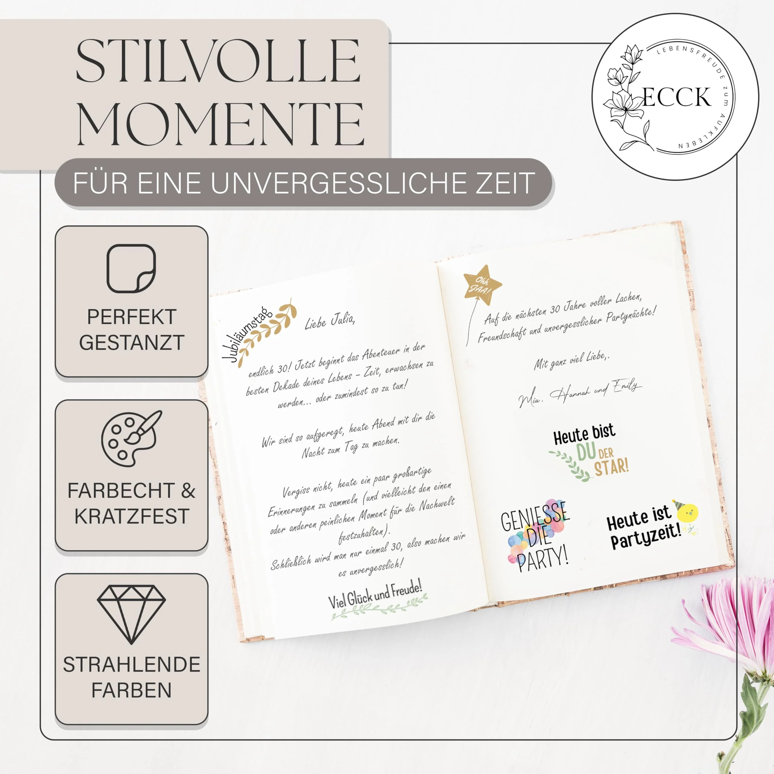 ECCK Sticker Geburtstag für Gästebuch, Fotoalbum & Geschenke (325 Stück, Creme) - Aufkleber für Geburtstagskarten & Geburtstagsgeschenke auf 14 DIN A5 Bögen - Party Geburtstagskarte Geschenk, Karten - Image 6