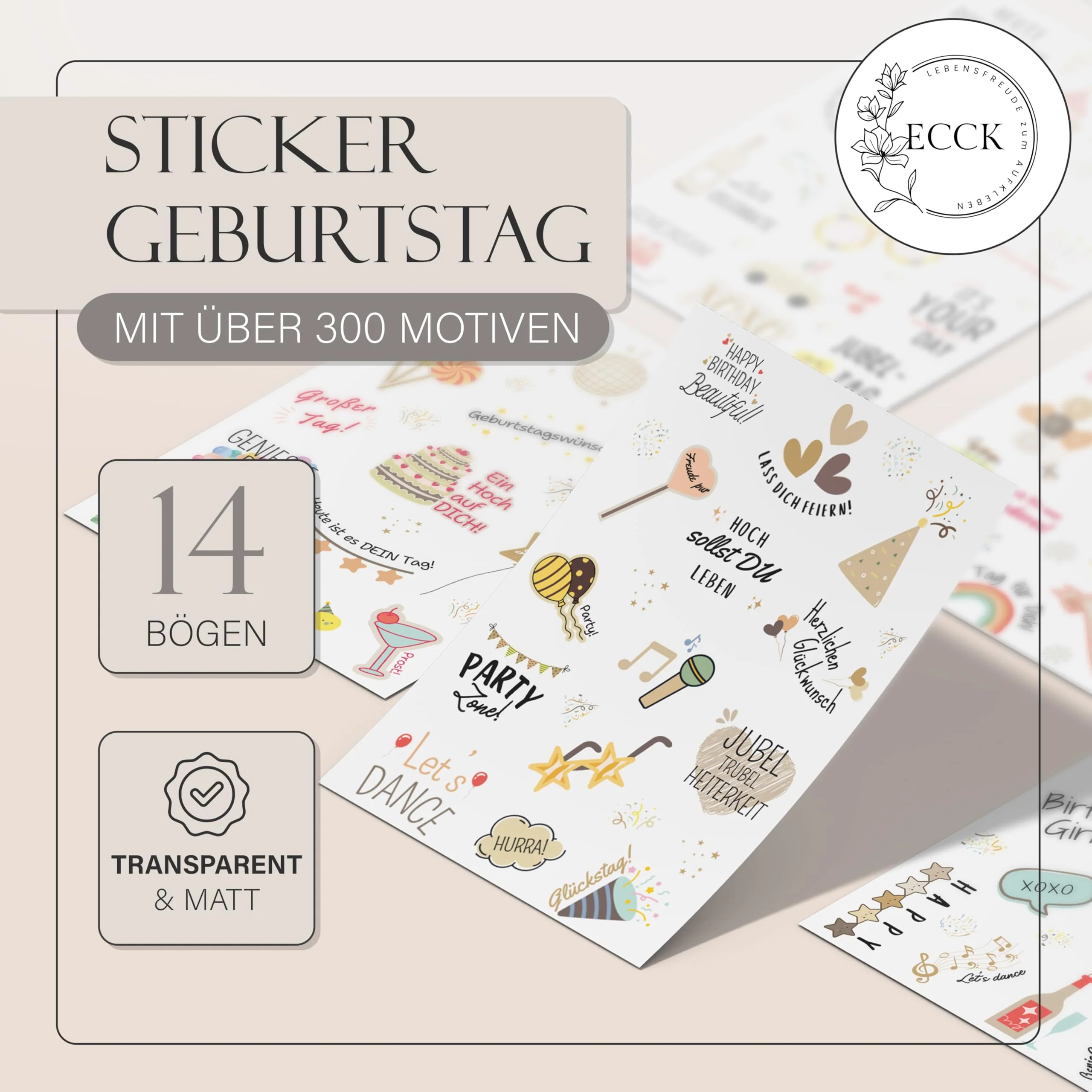 ECCK Sticker Geburtstag für Gästebuch, Fotoalbum & Geschenke (325 Stück, Creme) - Aufkleber für Geburtstagskarten & Geburtstagsgeschenke auf 14 DIN A5 Bögen - Party Geburtstagskarte Geschenk, Karten - Image 8