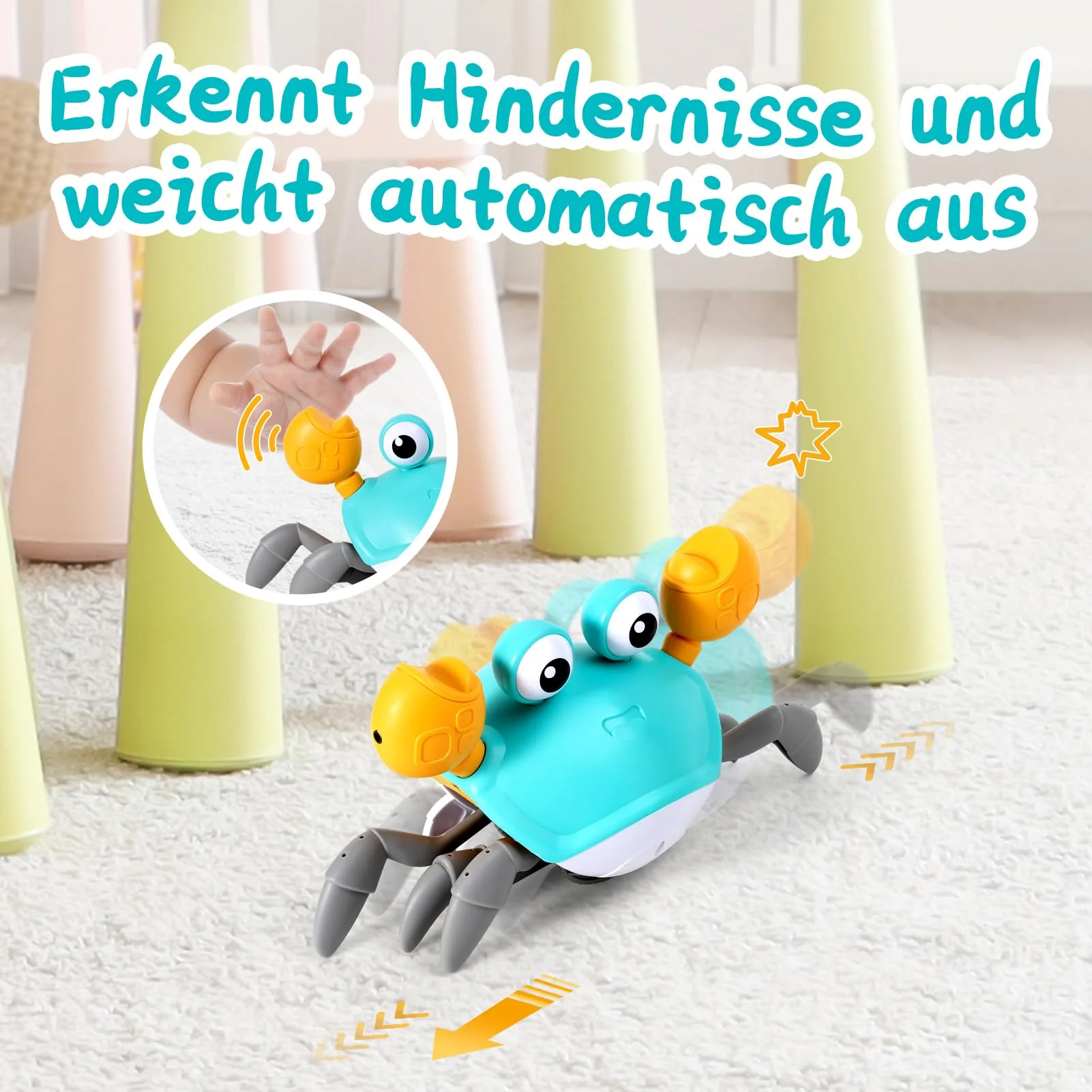 ECHOCUBE Interaktives Krabbelspielzeug, Interaktive Musikkrabbe, die automatisch Hindernissen ausweicht, Elektronische Musikkrabbe für Kinder Junge Mädchen ab 3 Jahren - Grün - Image 7