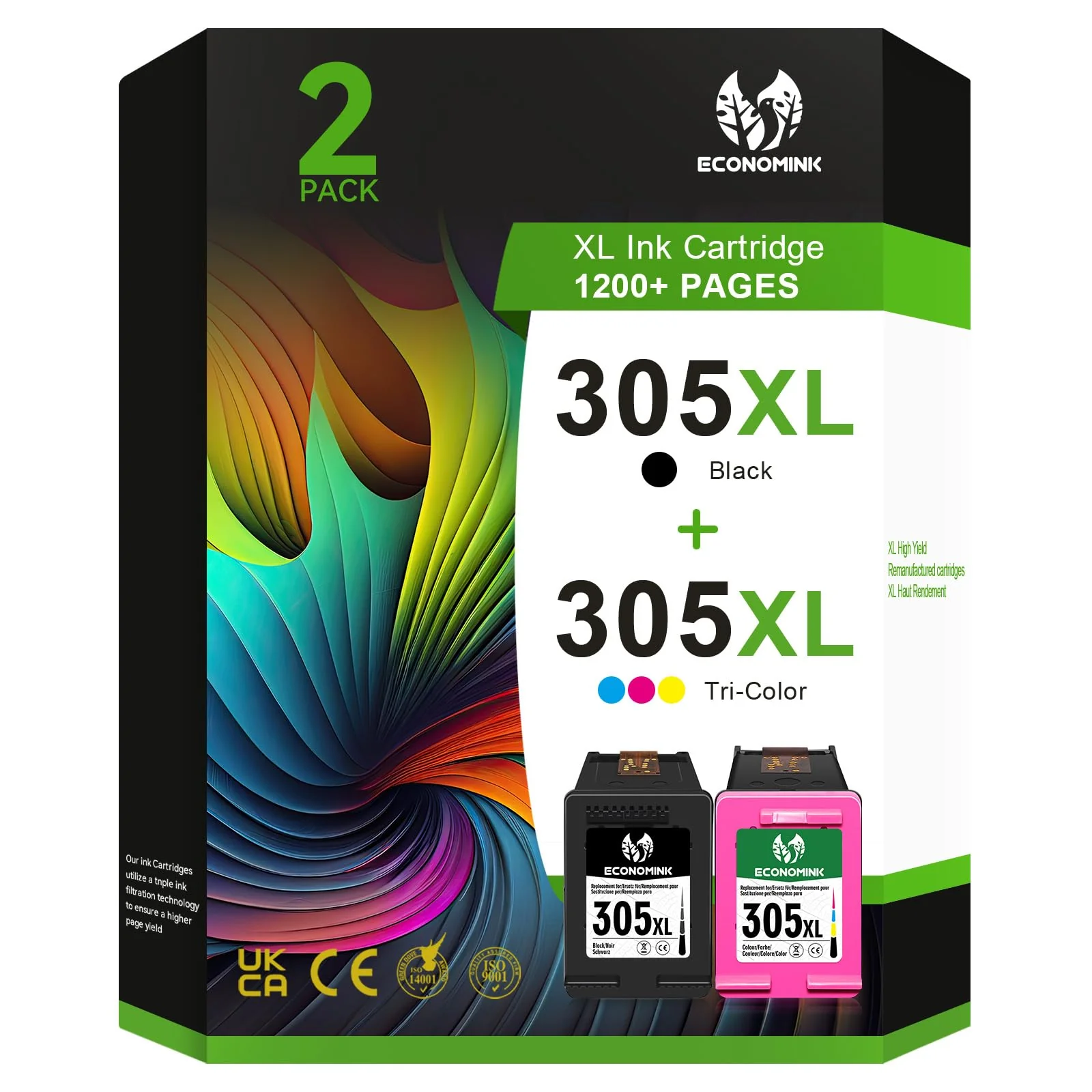 Economink 305XL Patronen Kompatibel für HP 305 Druckerpatronen, 305XL Schwarz und Farbe für DeskJet 2700 2720 2720e 2710 2710e Plus 4120 4120e 4100 Envy 6032 6020 6020e 6022 Pro 6400 6420e (2er Pack) - Image 2