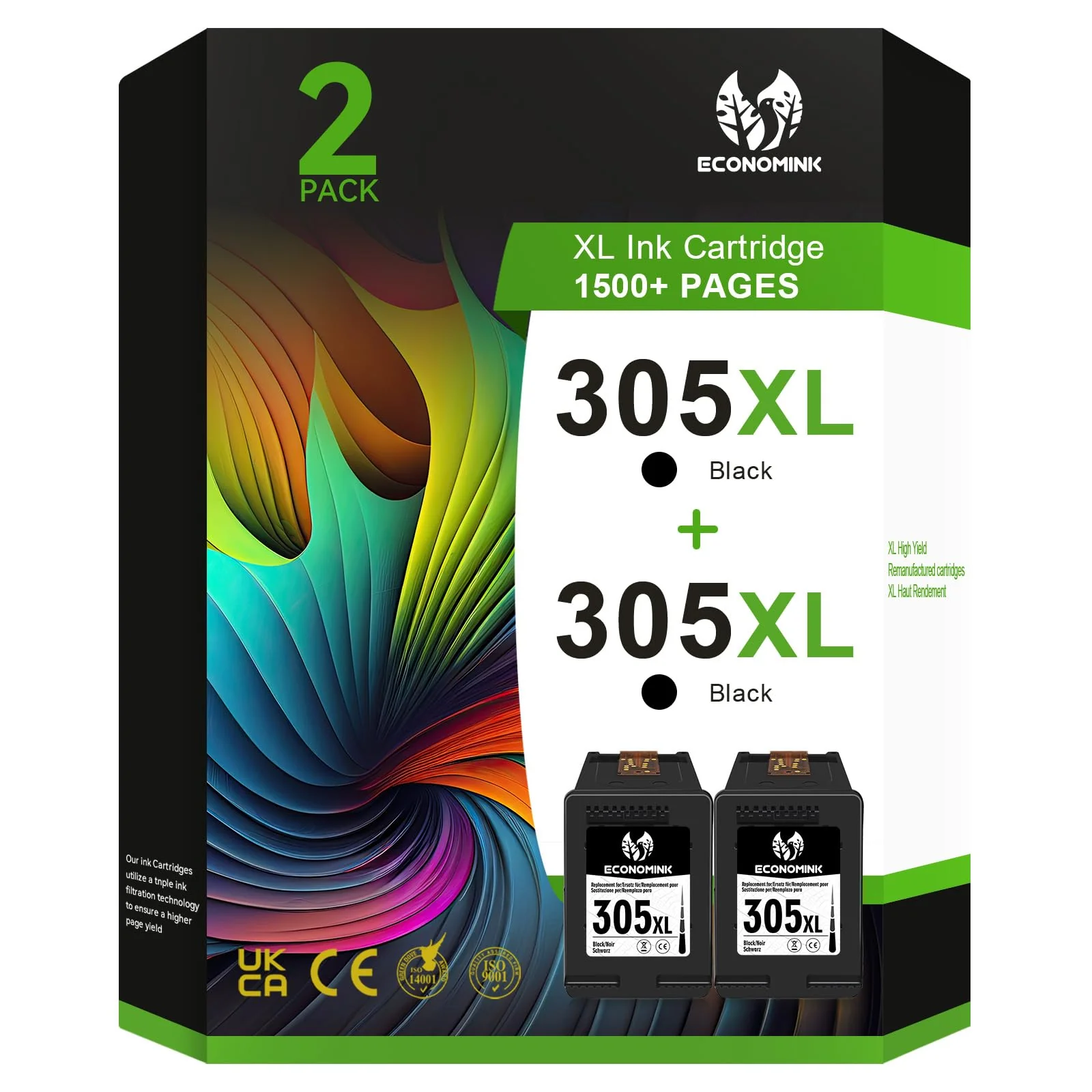 Economink 305XL Schwarz Patronen Kompatibel für HP 305 Druckerpatronen, 305 Schwarz Ersatz für HP Envy 6000 Druckerpatronen für DeskJet 27xx, 41xx, Envy 60xx, 64xx (2er Pack) - Image 6
