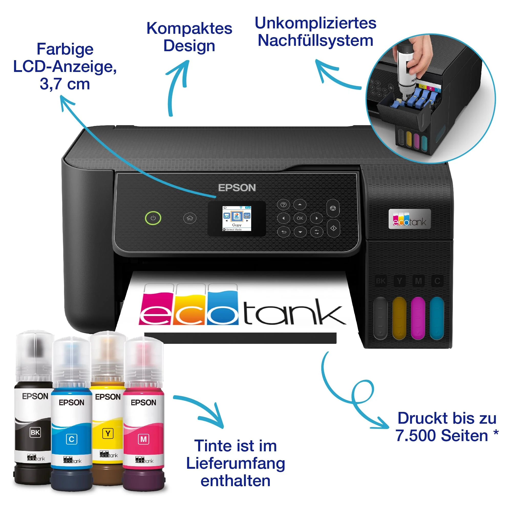 EcoTank ET-2870 A4-Multifunktions-Wi-Fi-Tintentankdrucker, mit einem im Lieferumfang enthaltenen Vorrat an Tinten bis zu 3 Jahren - Image 5