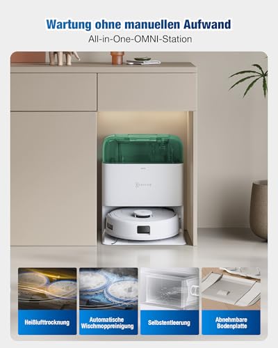 ECOVACS DEEBOT MINI Saugen/Wischen, 9.000 Pa Saugkraft, ZeroTangle 2.0, TrueMapping 2.0, 45 ℃ Heißlufttrocknung, Selbstentleerung, intelligente Tiefenreinigung, Selbstreinigung per Knopfdruck, Grün - Image 6