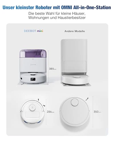 ECOVACS DEEBOT MINI Saugen/Wischen, 9.000 Pa Saugkraft, ZeroTangle 2.0, TrueMapping 2.0, 45 ℃ Heißlufttrocknung, Selbstentleerung, intelligente Tiefenreinigung, Selbstreinigung per Knopfdruck, Lila - Image 3