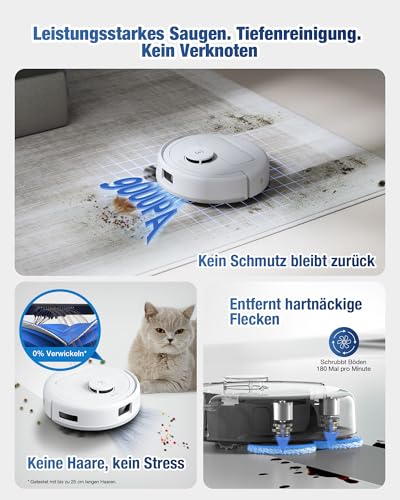 ECOVACS DEEBOT MINI Saugen/Wischen, 9.000 Pa Saugkraft, ZeroTangle 2.0, TrueMapping 2.0, 45 ℃ Heißlufttrocknung, Selbstentleerung, intelligente Tiefenreinigung, Selbstreinigung per Knopfdruck, Lila - Image 5