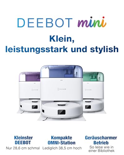 ECOVACS DEEBOT MINI Saugroboter mit Wischfunktion, 9.000 Pa Saugkraft, ZeroTangle 2.0, TrueMapping 2.0, 45 ℃ Heißlufttrocknung, intelligente Tiefenreinigung, Selbstreinigung per Knopfdruck, Blau - Image 2