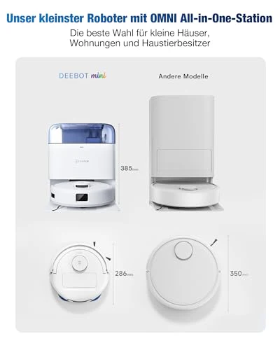 ECOVACS DEEBOT MINI Saugroboter mit Wischfunktion, 9.000 Pa Saugkraft, ZeroTangle 2.0, TrueMapping 2.0, 45 ℃ Heißlufttrocknung, intelligente Tiefenreinigung, Selbstreinigung per Knopfdruck, Blau - Image 3