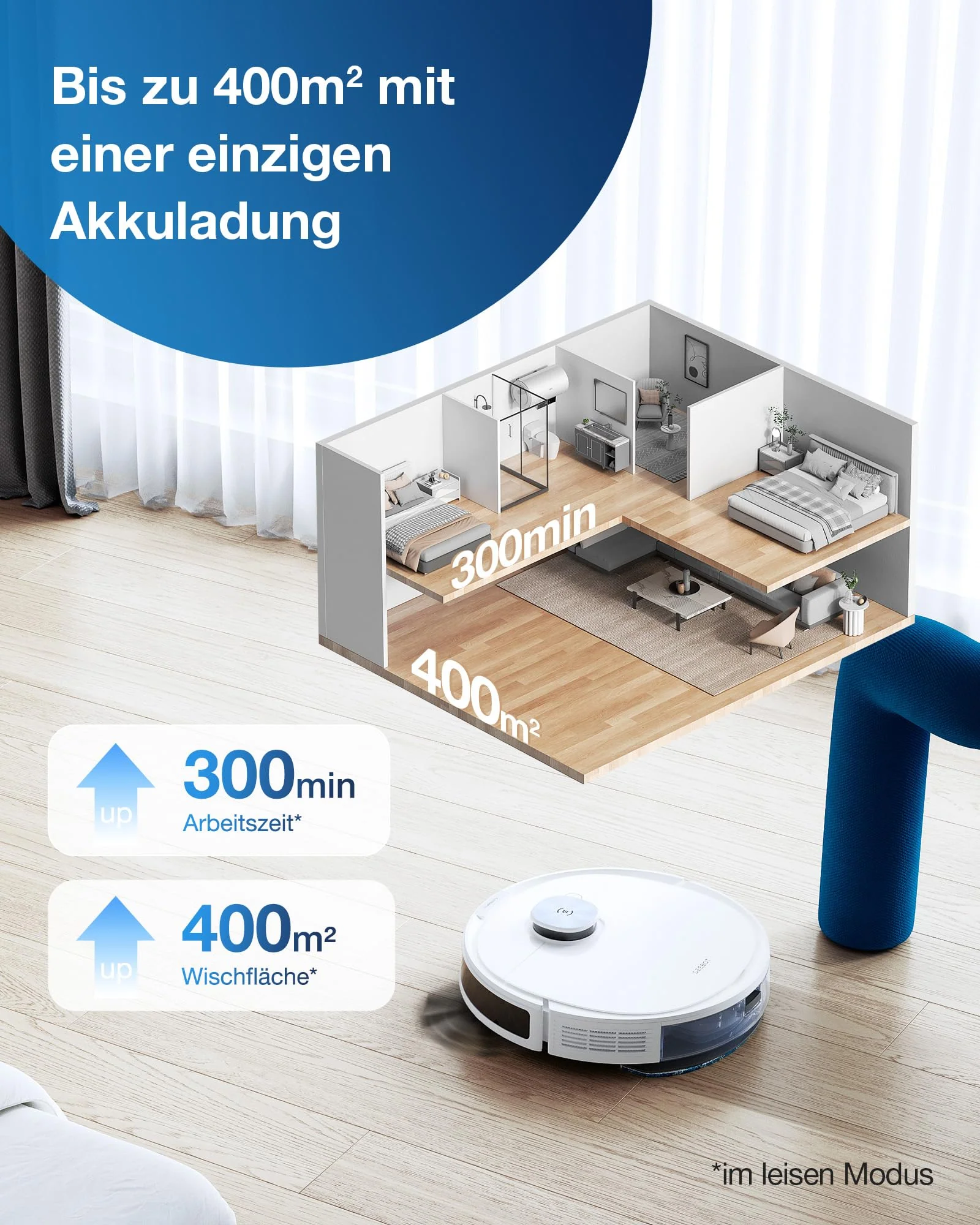 ECOVACS DEEBOT N10 PLUS Staubsaugerroboter mit Wischmopp 4300Pa, Auto-Absaugstation, bis zu 300 min/400 m², TrueMapping 2.0 dToF Laser Navigation, Teppich-Erkennung, individuelle Reinigung nach Zonen - Image 8