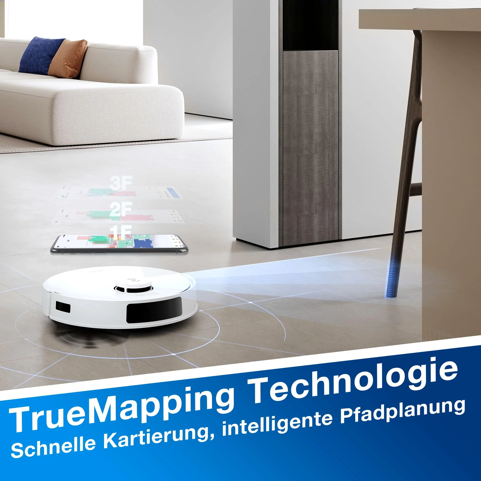 ECOVACS DEEBOT N20 Plus Saugroboter mit Wischfunktion, 8000Pa Saugkraft, staubbeutellose PureCyclone Station, Anti-Haar-Verhedderung, bis zu 300 Minuten Laufzeit, White - Image 3