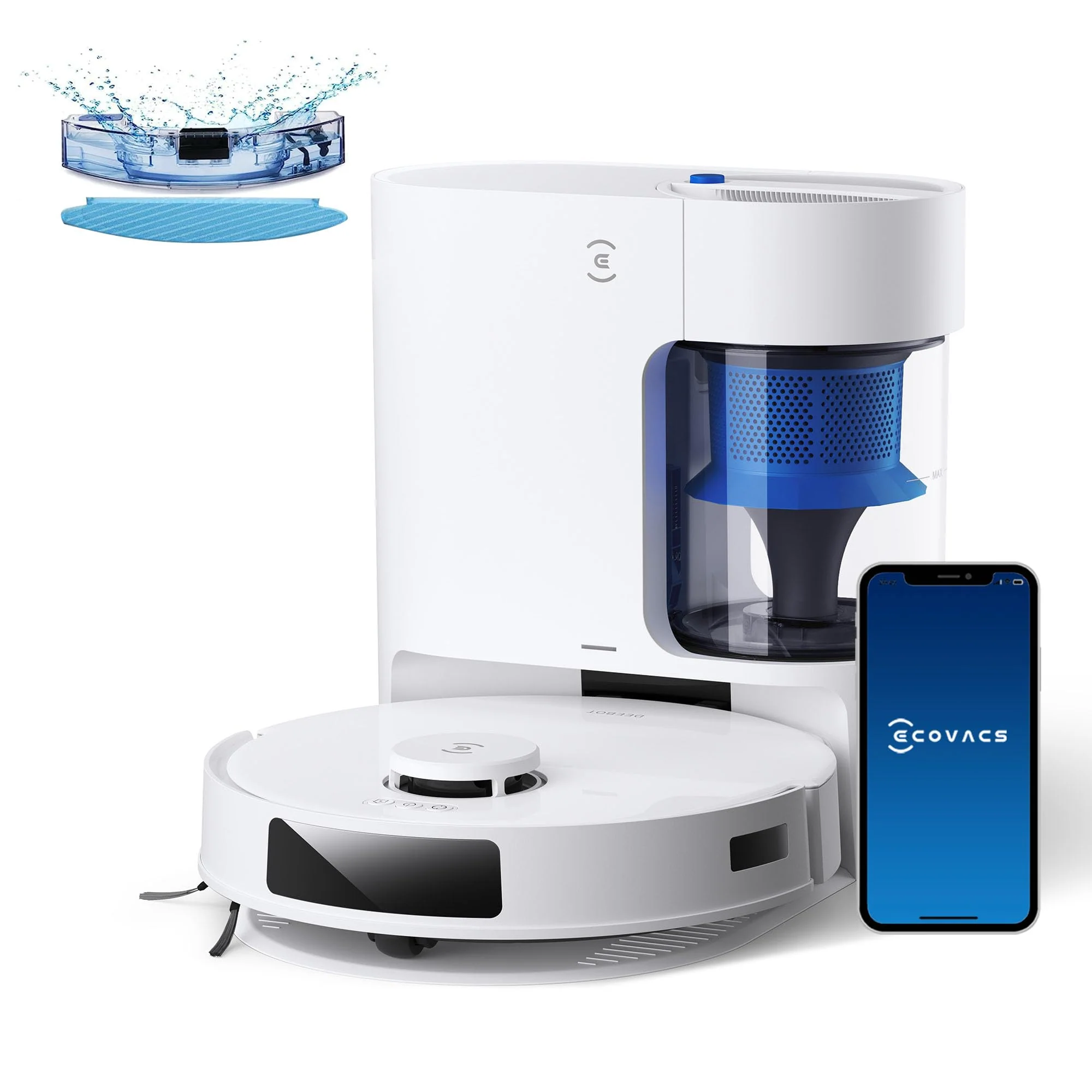 ECOVACS DEEBOT N20 Plus Saugroboter mit Wischfunktion, 8000Pa Saugkraft, staubbeutellose PureCyclone Station, Anti-Haar-Verhedderung, bis zu 300 Minuten Laufzeit, White - Image 4