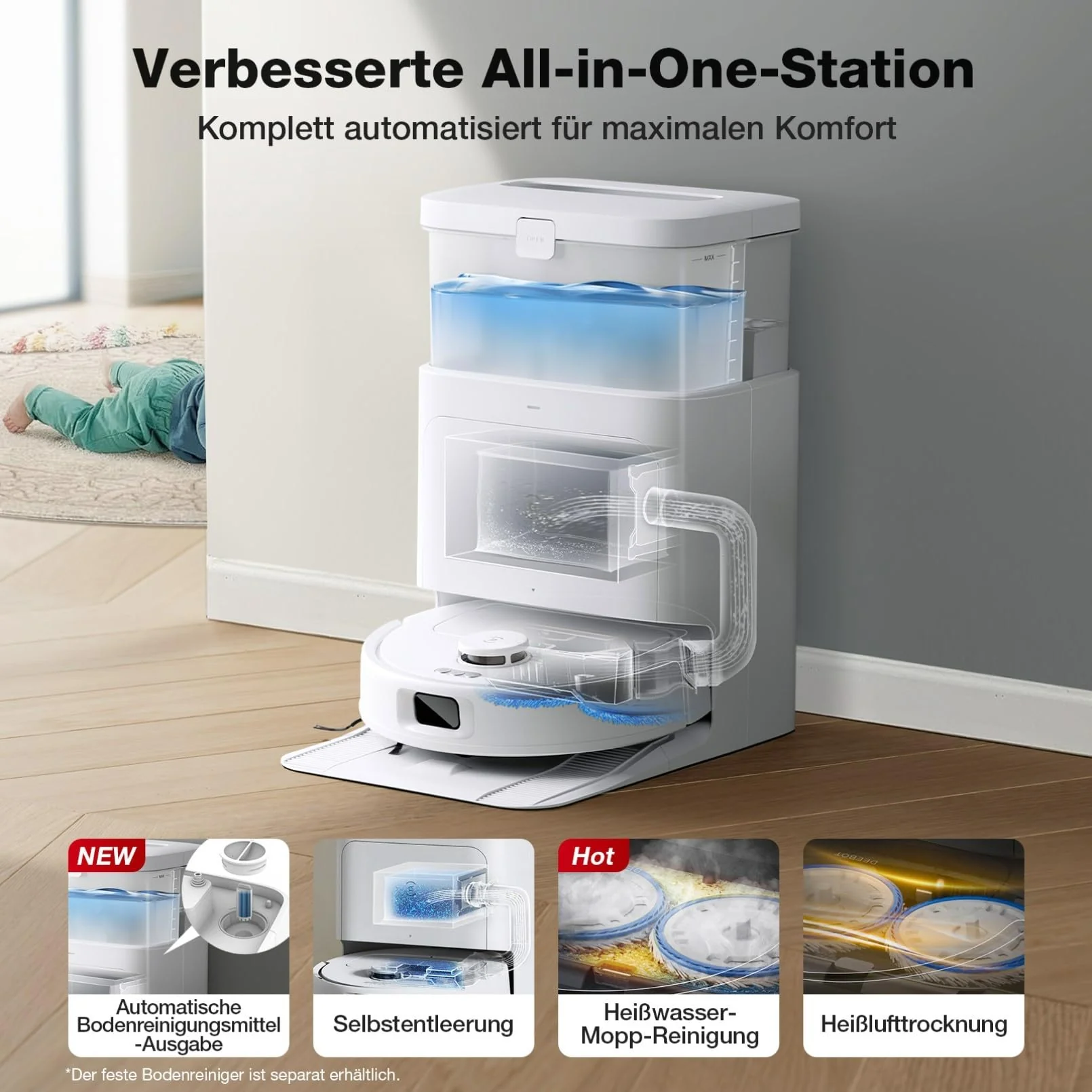 ECOVACS DEEBOT N30 PRO Omni Saugroboter mit Wischfunktion, 10.000 Pa Saugleistung, ZeroTangle 2.0-Technologie, TruEdge Kantenreinigung, 60℃ Heißwasser Wischmopp Reinigung, Heißlufttrocknung,Weiß - Image 10