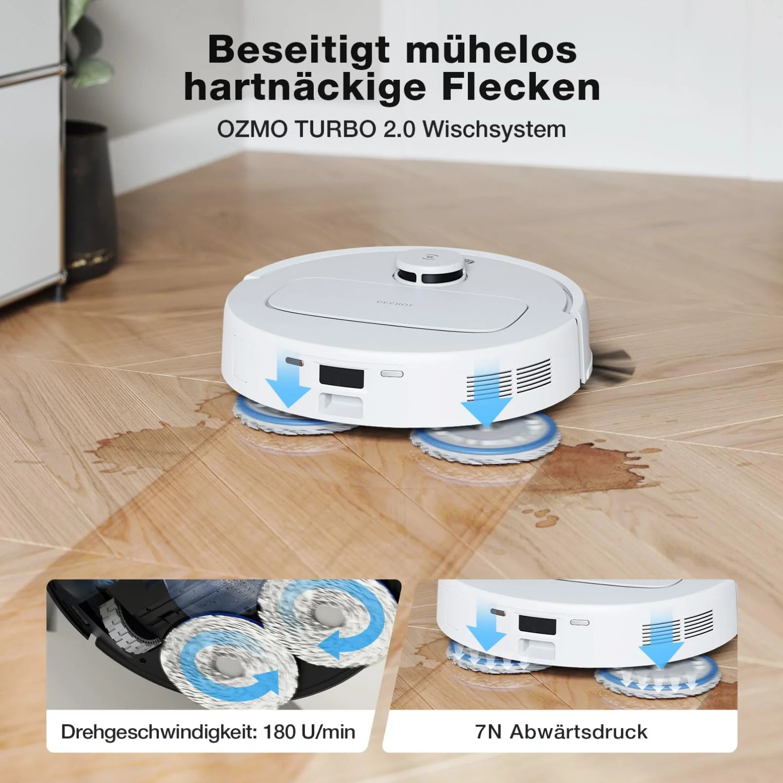 ECOVACS DEEBOT N30 PRO Omni Saugroboter mit Wischfunktion, 10.000 Pa Saugleistung, ZeroTangle 2.0-Technologie, TruEdge Kantenreinigung, 60℃ Heißwasser Wischmopp Reinigung, Heißlufttrocknung,Weiß - Image 6