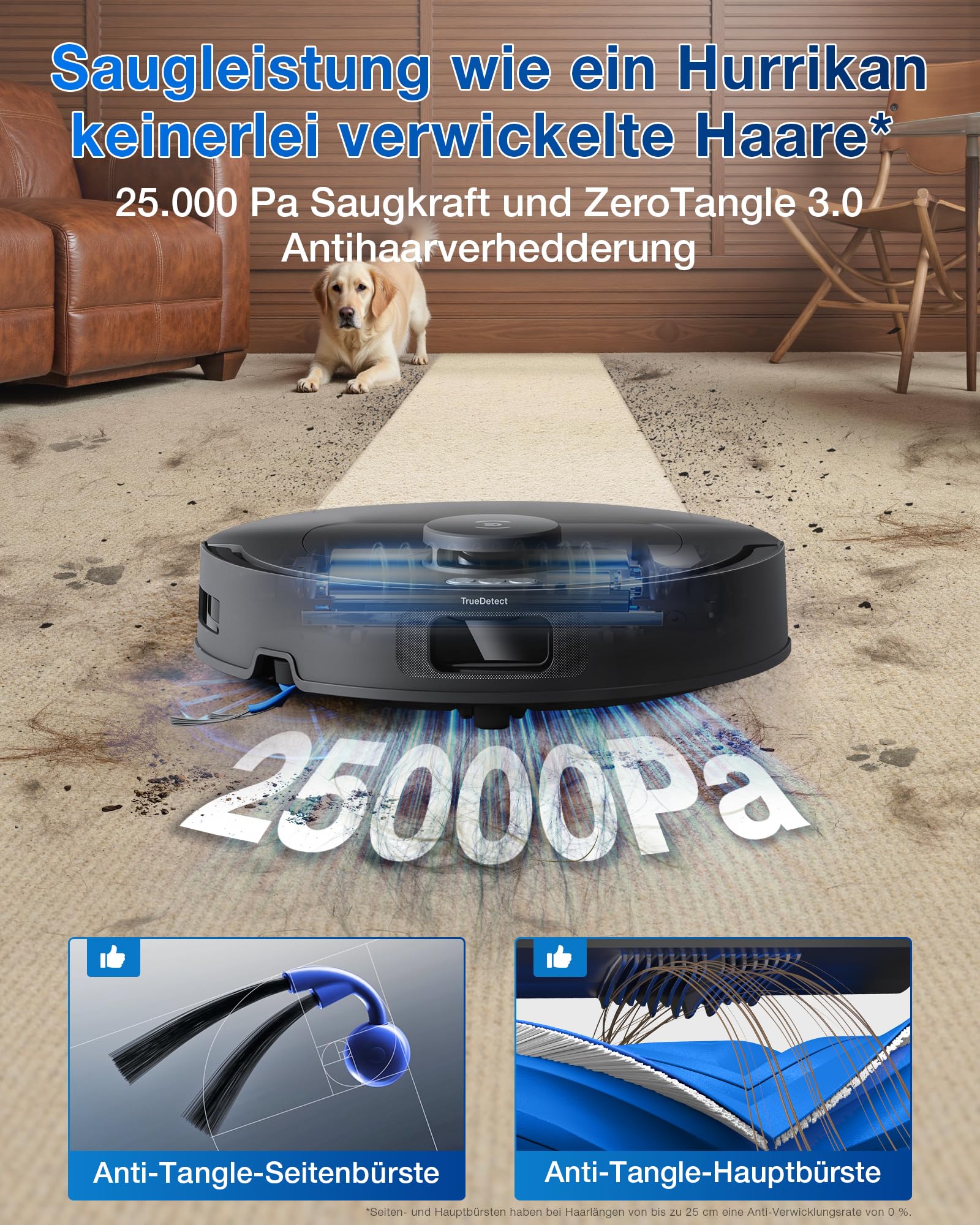ECOVACS DEEBOT T30C Omni Gen2, Saugroboter mit Wischfunktion, 25.000 Pa, OZMO Turbo 2.0 Wischen, ZeroTangle 3.0 Anti-Verheddern, TruEdge 2.0 Kantenreinigung, Omni-Station, 75°C Moppwäsche, Schwarz - Image 8