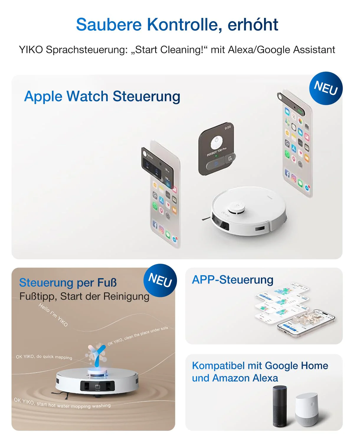 ECOVACS DEEBOT T30C Pro Omni GEN 2 Saugroboter mit Wischfunktion, 15400Pa Saugkraft, Auto-Entleerung, Heißlufttrocknung, 200min Laufzeit, Ideal für Tierhaare & Teppiche(T30C PRO Iteration) - Image 2
