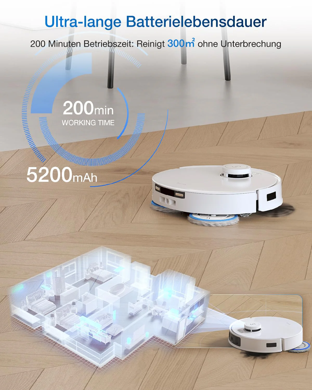ECOVACS DEEBOT T30C Pro Omni GEN 2 Saugroboter mit Wischfunktion, 15400Pa Saugkraft, Auto-Entleerung, Heißlufttrocknung, 200min Laufzeit, Ideal für Tierhaare & Teppiche(T30C PRO Iteration) - Image 3