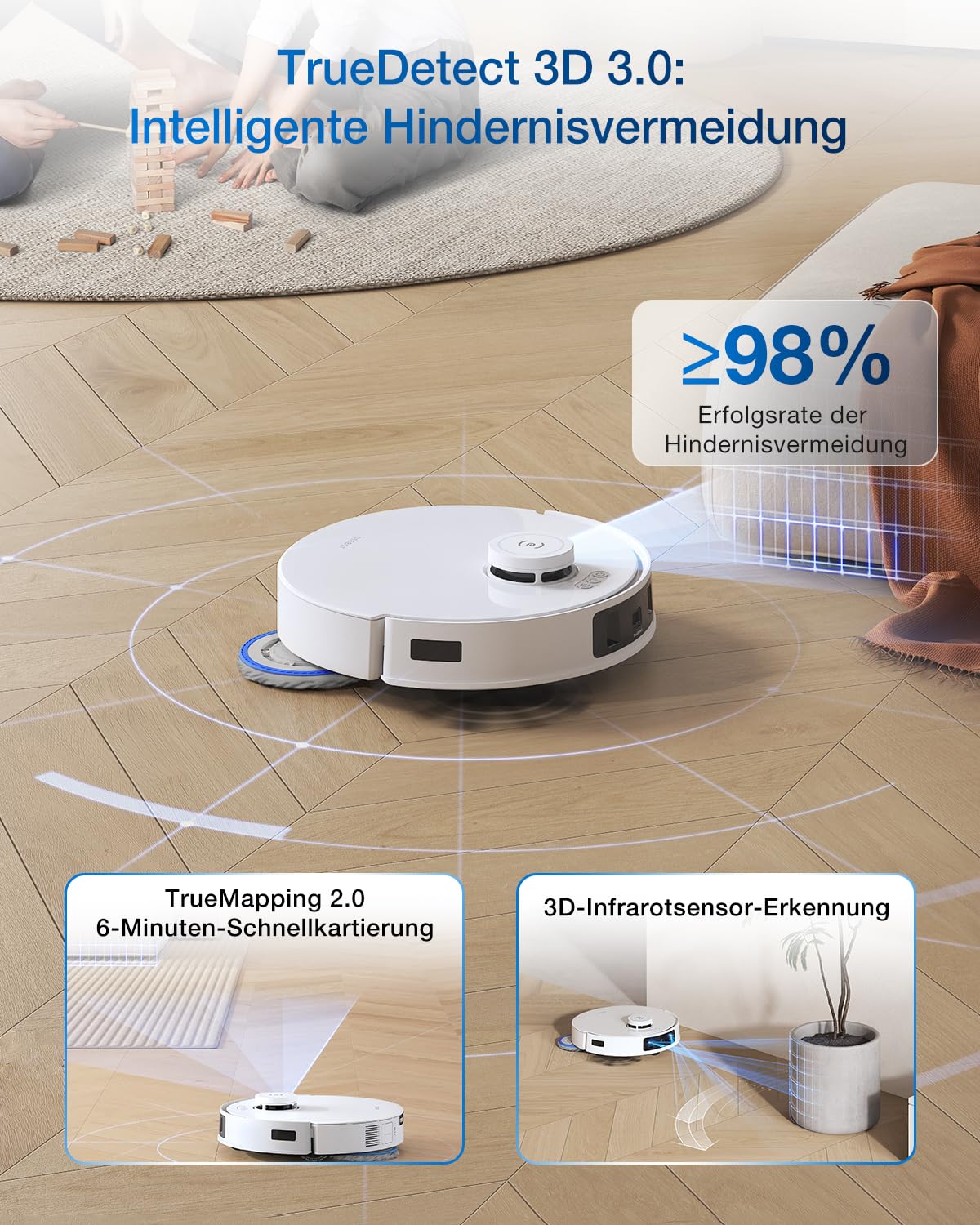 ECOVACS DEEBOT T30C Pro Omni GEN 2 Saugroboter mit Wischfunktion, 15400Pa Saugkraft, Auto-Entleerung, Heißlufttrocknung, 200min Laufzeit, Ideal für Tierhaare & Teppiche(T30C PRO Iteration) - Image 5