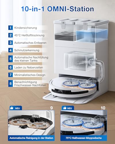 ECOVACS DEEBOT T50 Omni Gen2 Saugroboter mit Wischfunktion, 21.000 Pa, Ausziehbare Seitenbürste und Mopp, ZeroTangle 2.0, Moppwäsche mit 75°C heißem Wasser, All-in-One Station, 81 mm, Silberweiß - Image 5