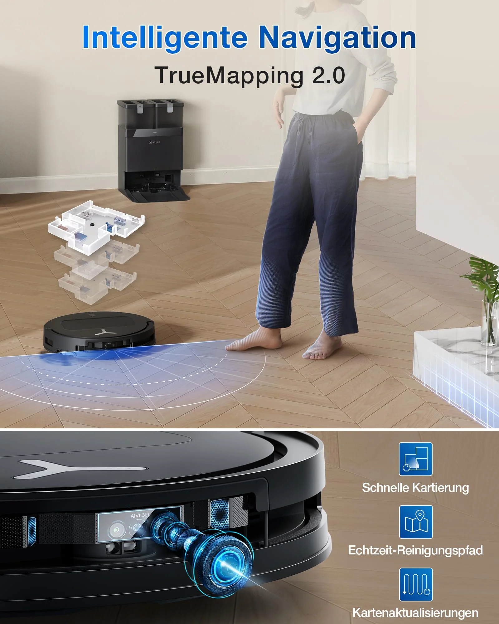 ECOVACS DEEBOT T50 OMNI Gen2 Saugroboter mit Wischfunktion, 21.000 Pa, Ausziehbare Seitenbürste und Mopp, ZeroTangle 2.0, Moppwäsche mit 75°C heißem Wasser, All-in-One Station, ultradünn 81 mm,Schwarz - Image 3