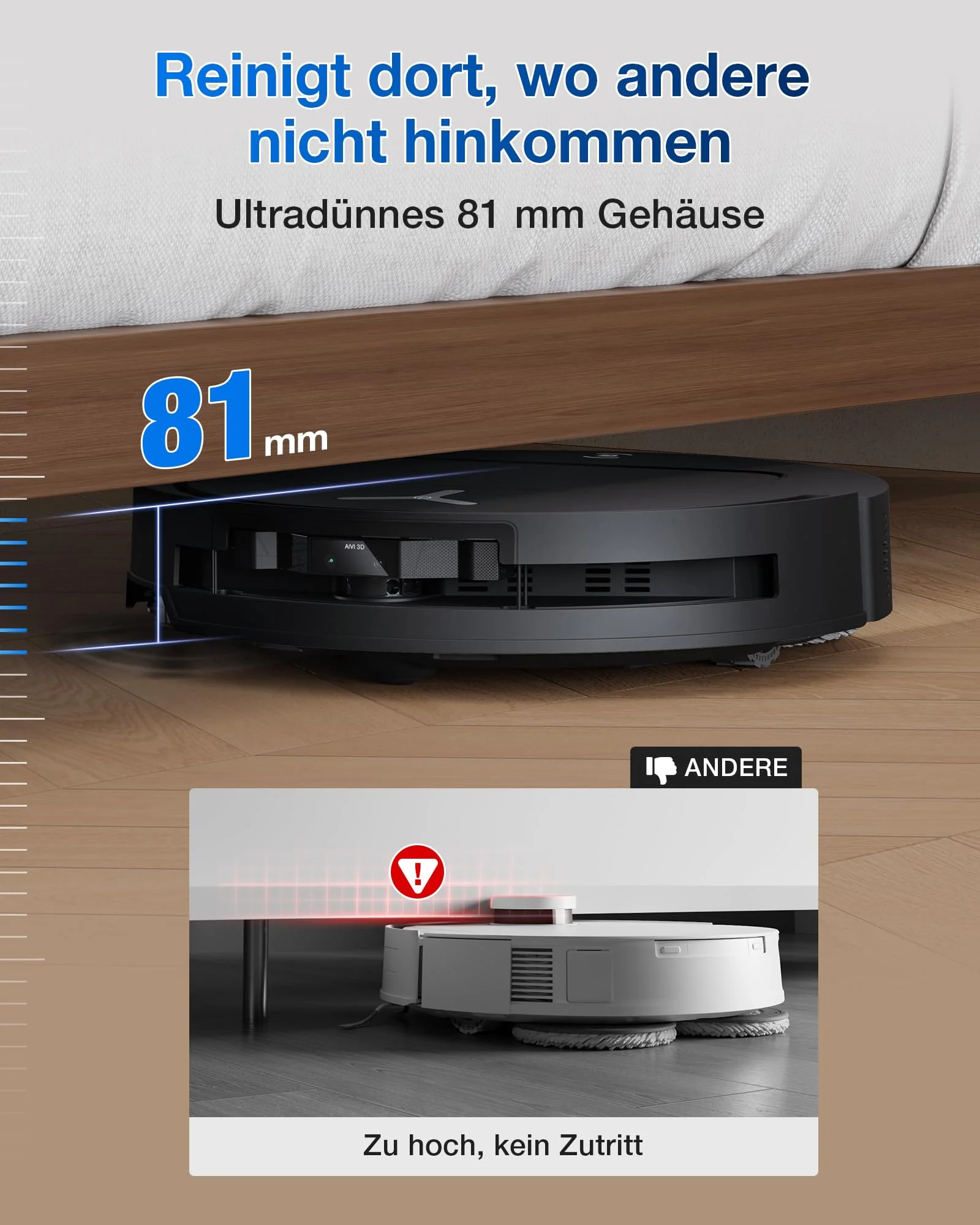 ECOVACS DEEBOT T50 OMNI Gen2 Saugroboter mit Wischfunktion, 21.000 Pa, Ausziehbare Seitenbürste und Mopp, ZeroTangle 2.0, Moppwäsche mit 75°C heißem Wasser, All-in-One Station, ultradünn 81 mm,Schwarz - Image 4