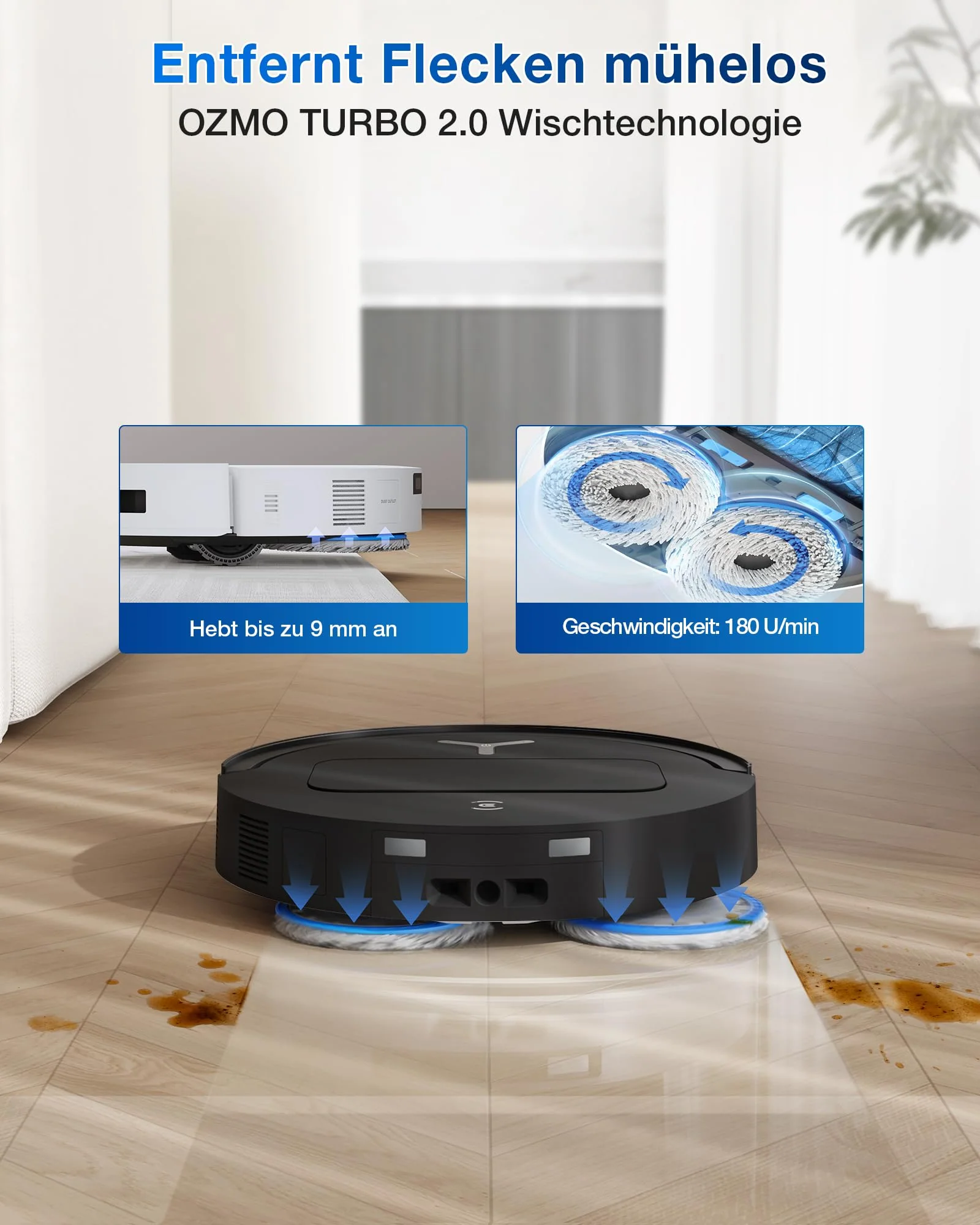 ECOVACS DEEBOT T50 OMNI Gen2 Saugroboter mit Wischfunktion, 21.000 Pa, Ausziehbare Seitenbürste und Mopp, ZeroTangle 2.0, Moppwäsche mit 75°C heißem Wasser, All-in-One Station, ultradünn 81 mm,Schwarz - Image 7