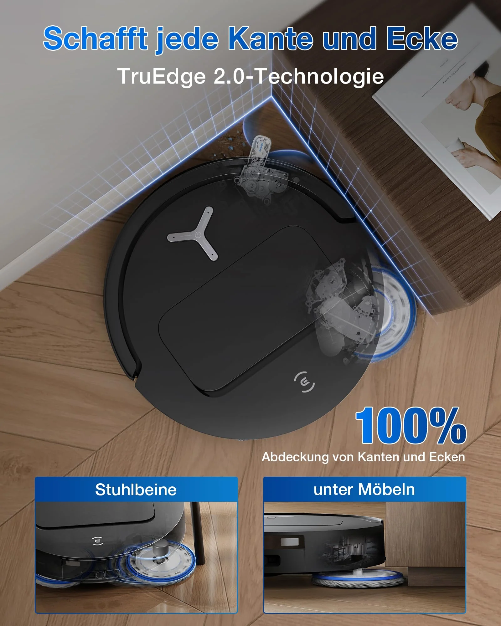 ECOVACS DEEBOT T50 OMNI Gen2 Saugroboter mit Wischfunktion, 21.000 Pa, Ausziehbare Seitenbürste und Mopp, ZeroTangle 2.0, Moppwäsche mit 75°C heißem Wasser, All-in-One Station, ultradünn 81 mm,Schwarz - Image 8