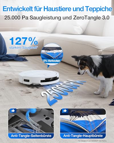 ECOVACS DEEBOT T50 Omni Gen3 Saugroboter mit Wischfunktion, 25.000 Pa, ZeroTangle 3.0, AIVI 3D 2.0, All-in-One-Omni-Station, Reinigung des Mopps bei 75 °C, ultraflache 81 mm, Mattweiß - Image 2